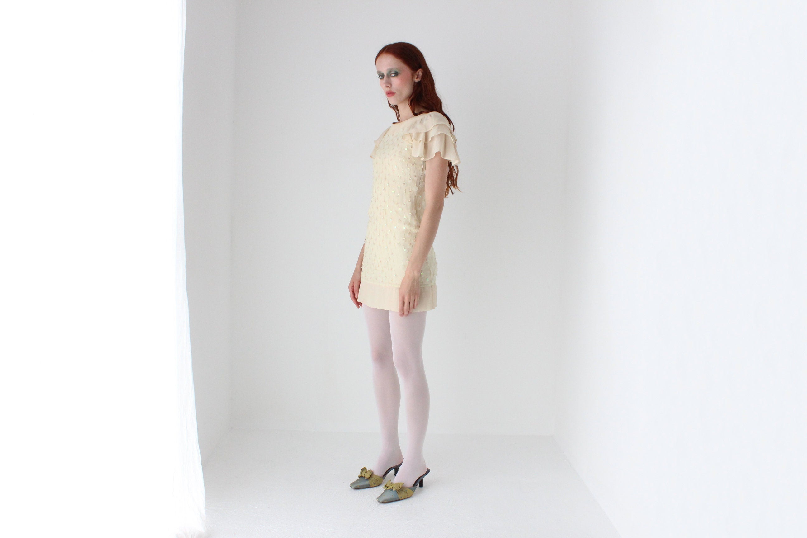 2000s Textured Silk & Sequin Flutter Dress by Alannah Hill