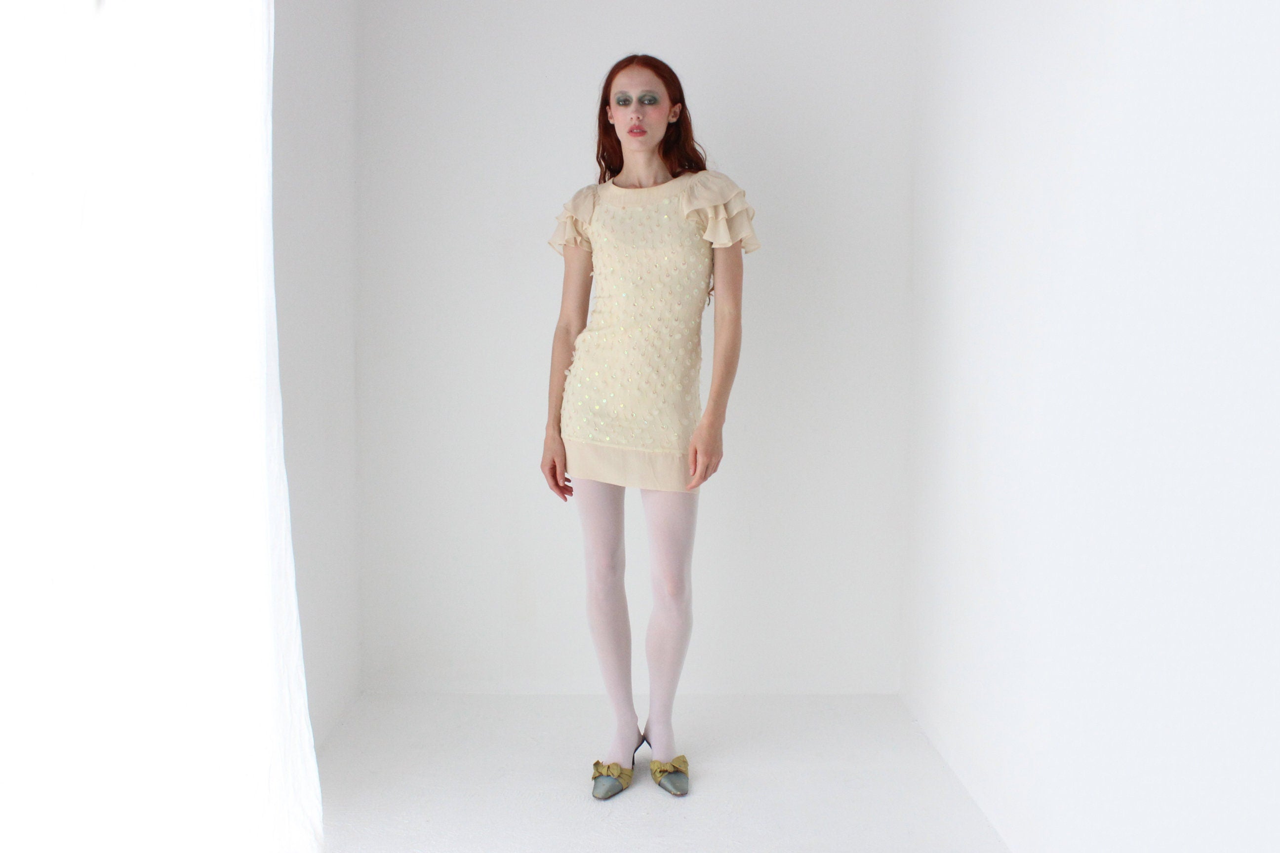 2000s Textured Silk & Sequin Flutter Dress by Alannah Hill
