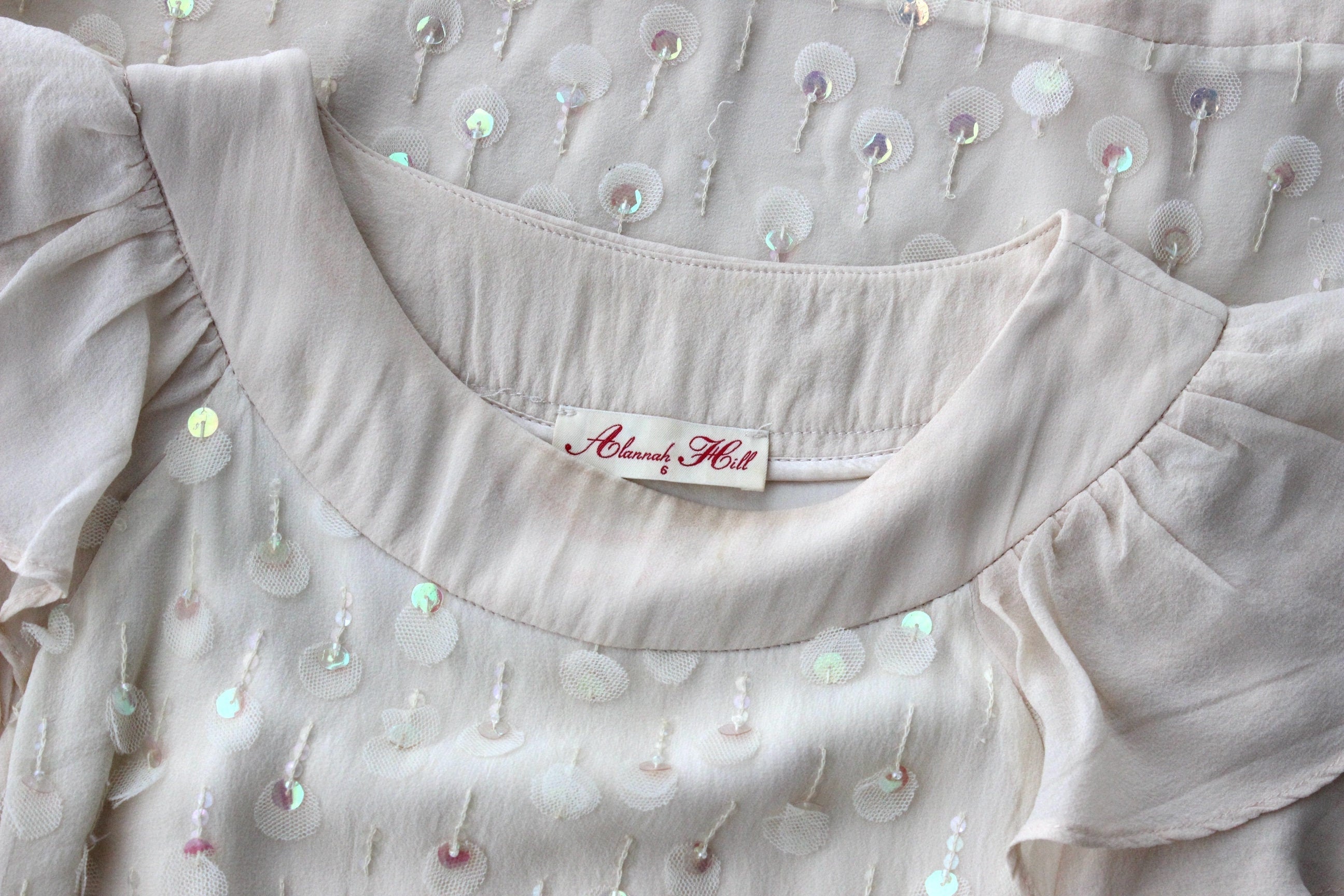 2000s Textured Silk & Sequin Flutter Dress by Alannah Hill
