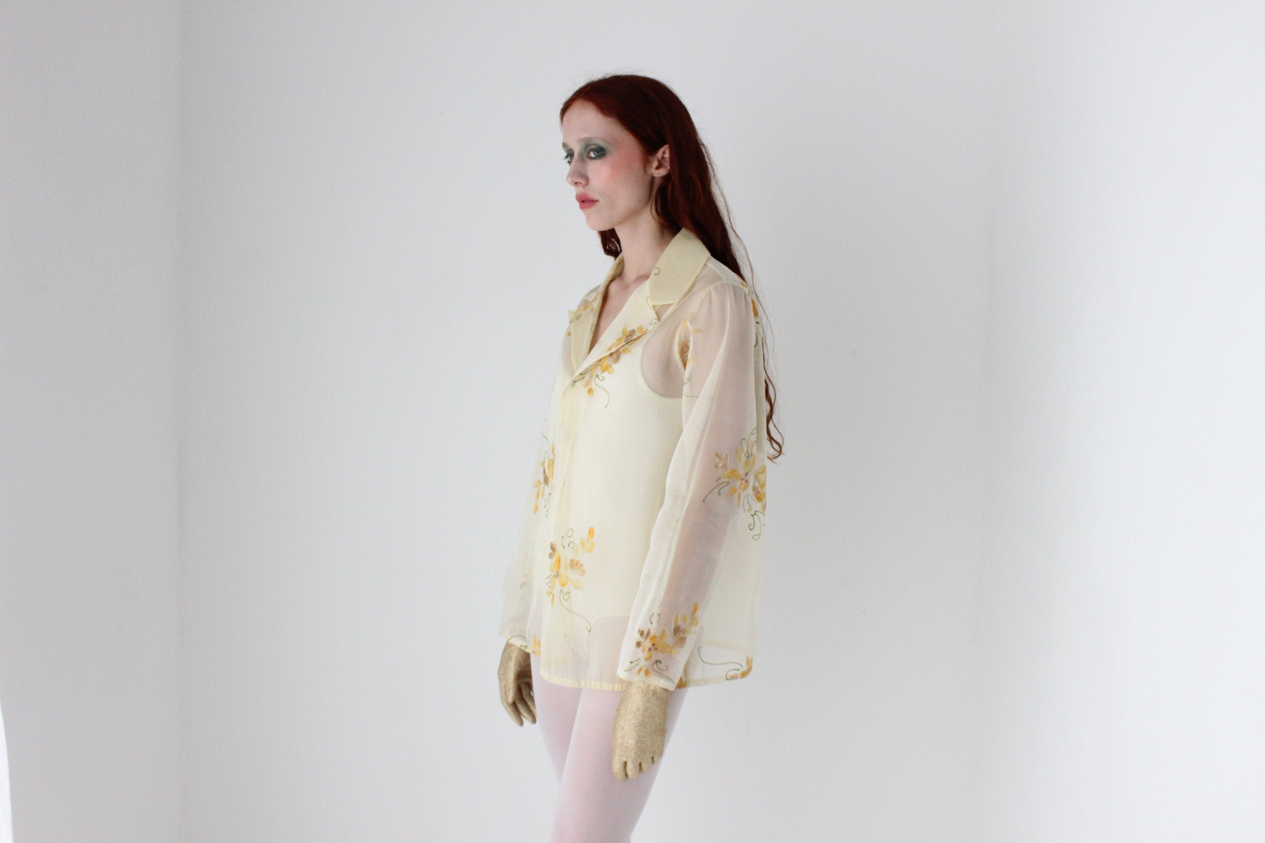 80s Maggie Shepherd Hand Painted Organza Layering Jacket