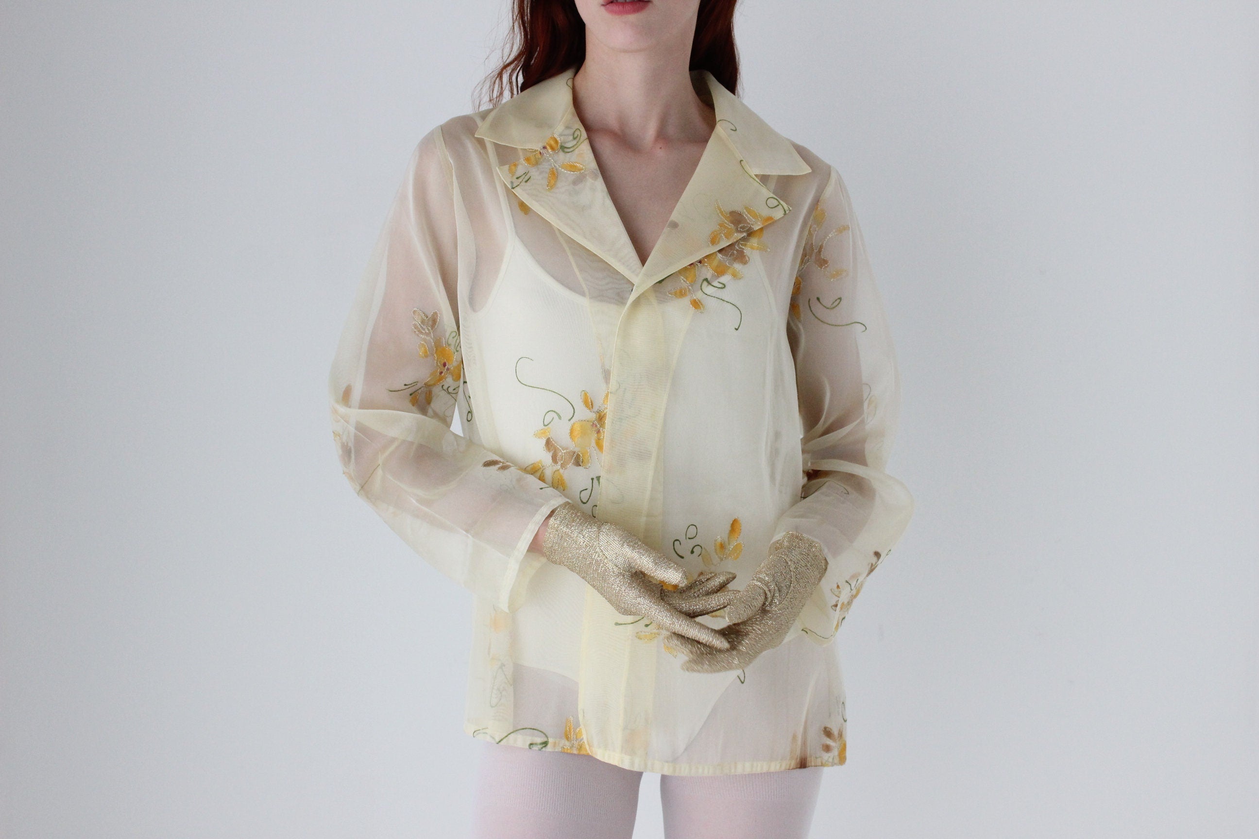 80s Maggie Shepherd Hand Painted Organza Layering Jacket