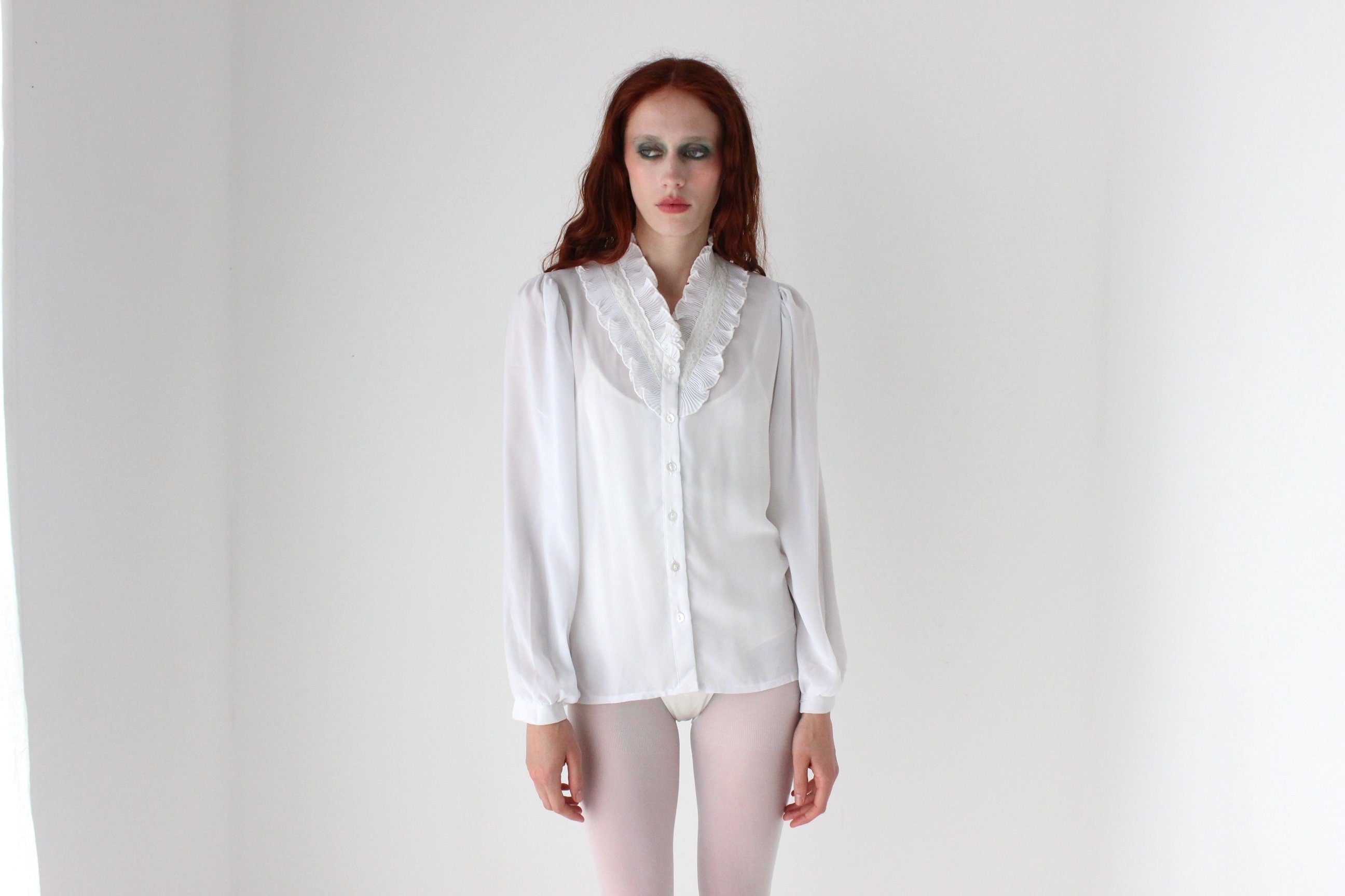 80s Edwardian Ruffle Collar Blouse