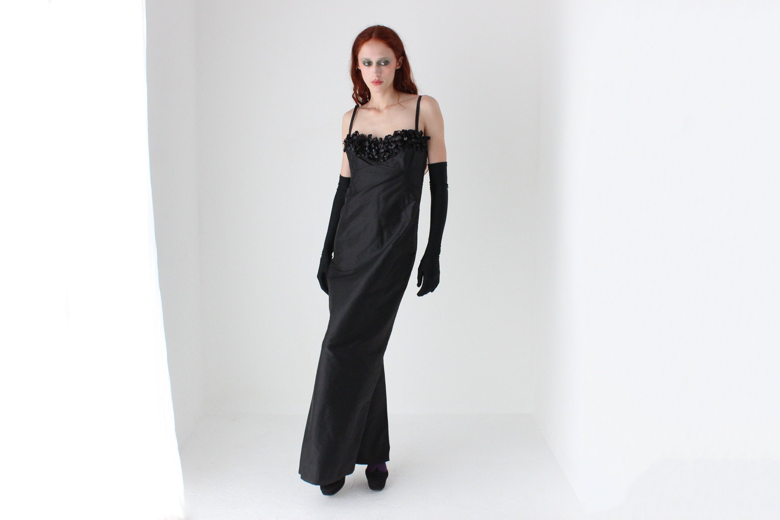 Va Va Voom 80s Raw Silk Sculptural Bustier Hourglass Formal Dress