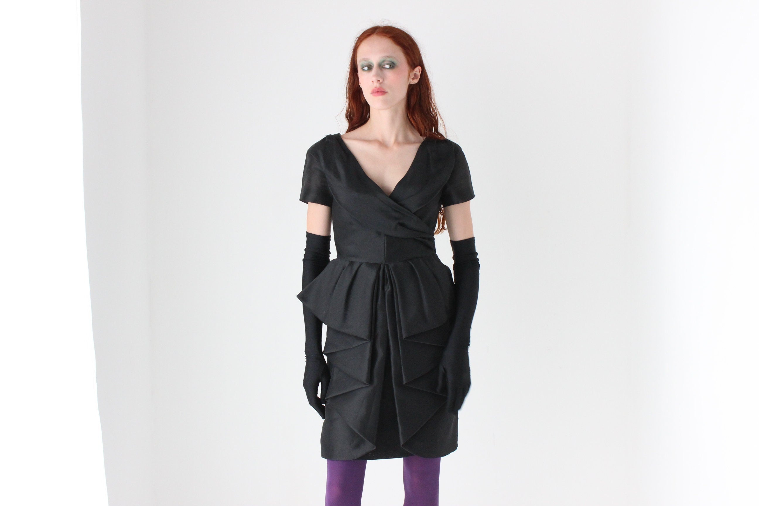 80s MOSCHINO COUTURE Romantic Sculptural Peplum Dress