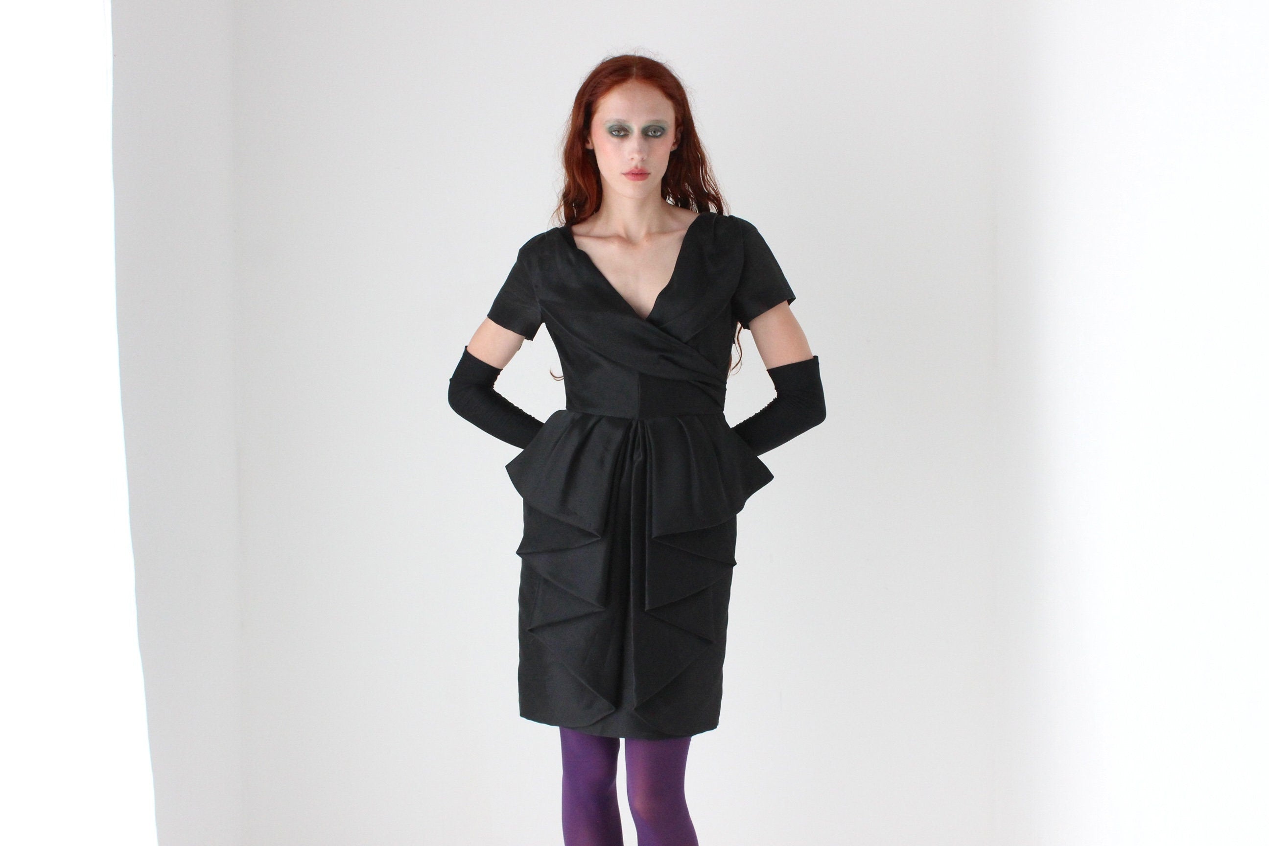 80s MOSCHINO COUTURE Romantic Sculptural Peplum Dress