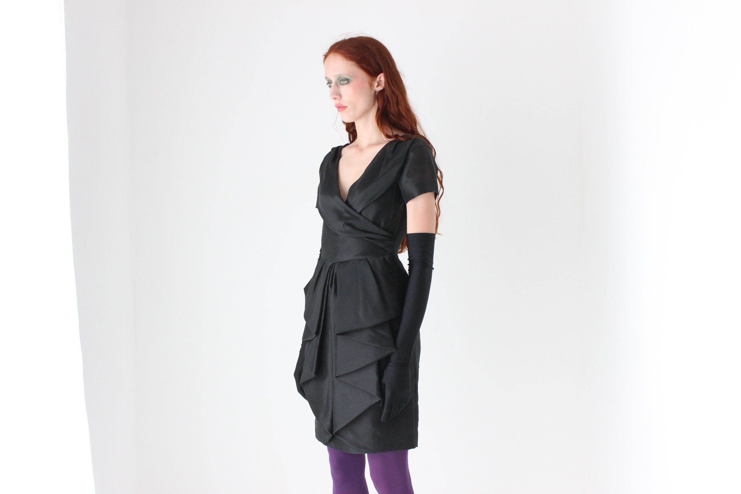 80s MOSCHINO COUTURE Romantic Sculptural Peplum Dress