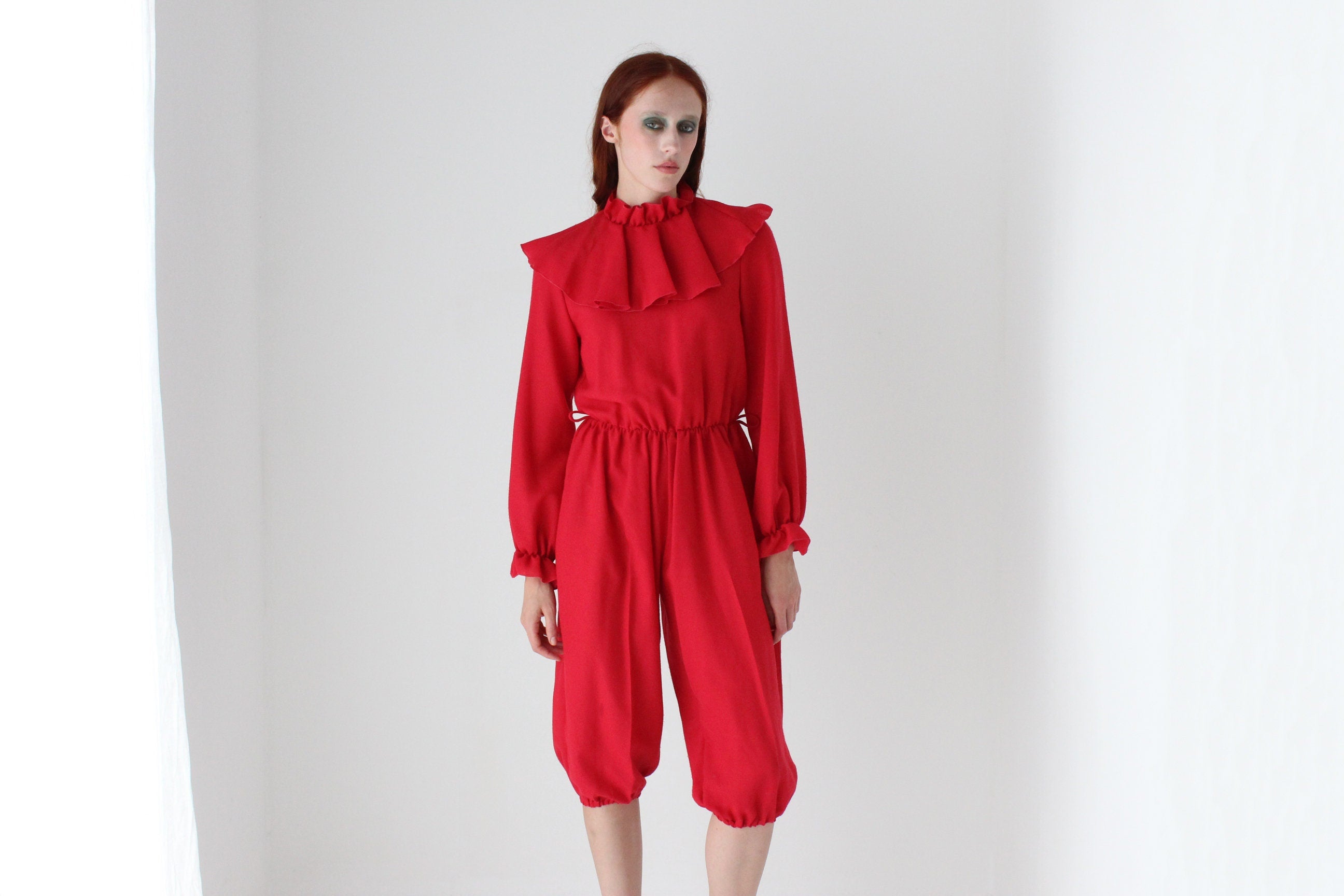 80s Ruffle Harlequin Collar Bubble Jumpsuit