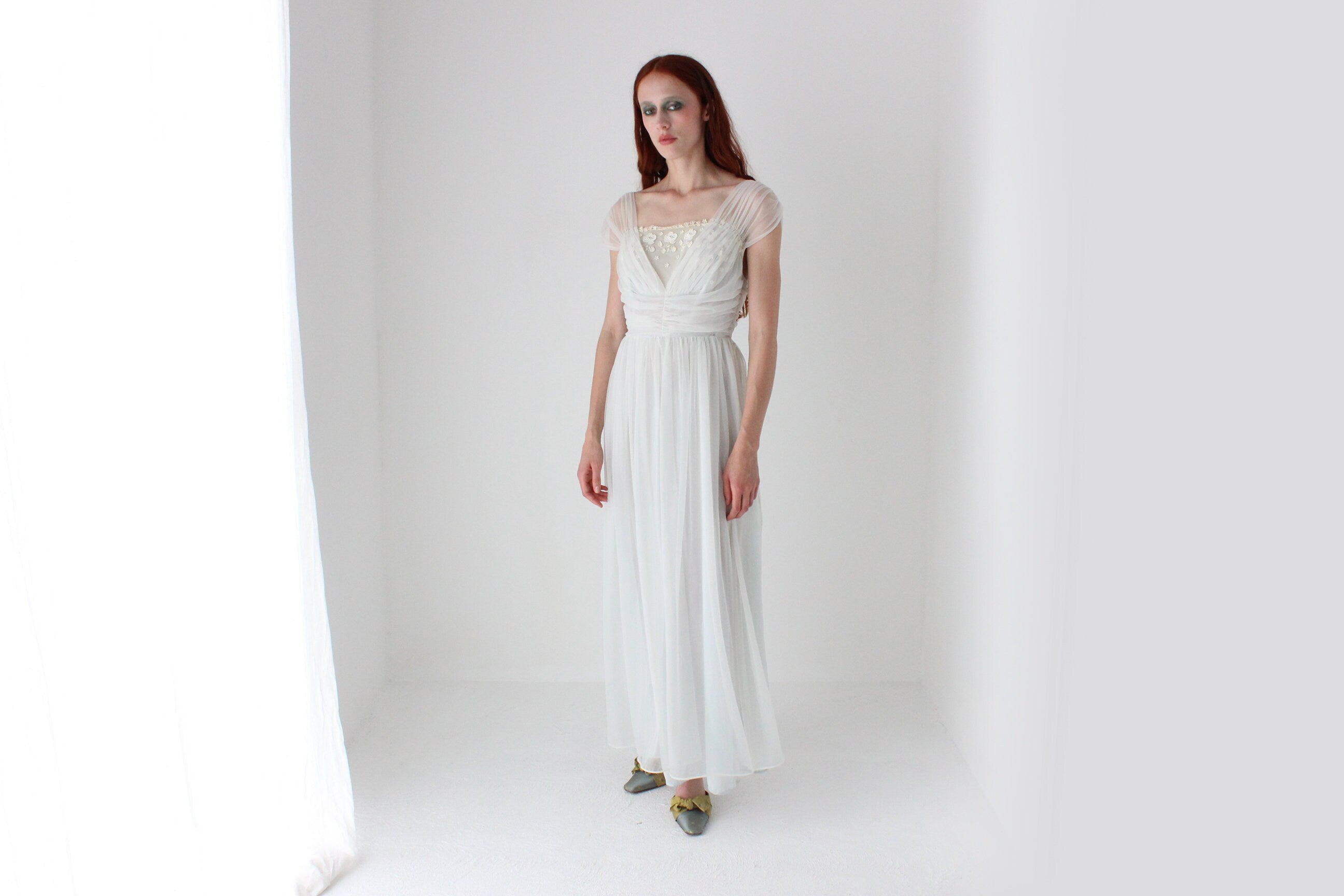 Rare 1950s Delicate Pastel Nylon Nightgown Boudoir Dress