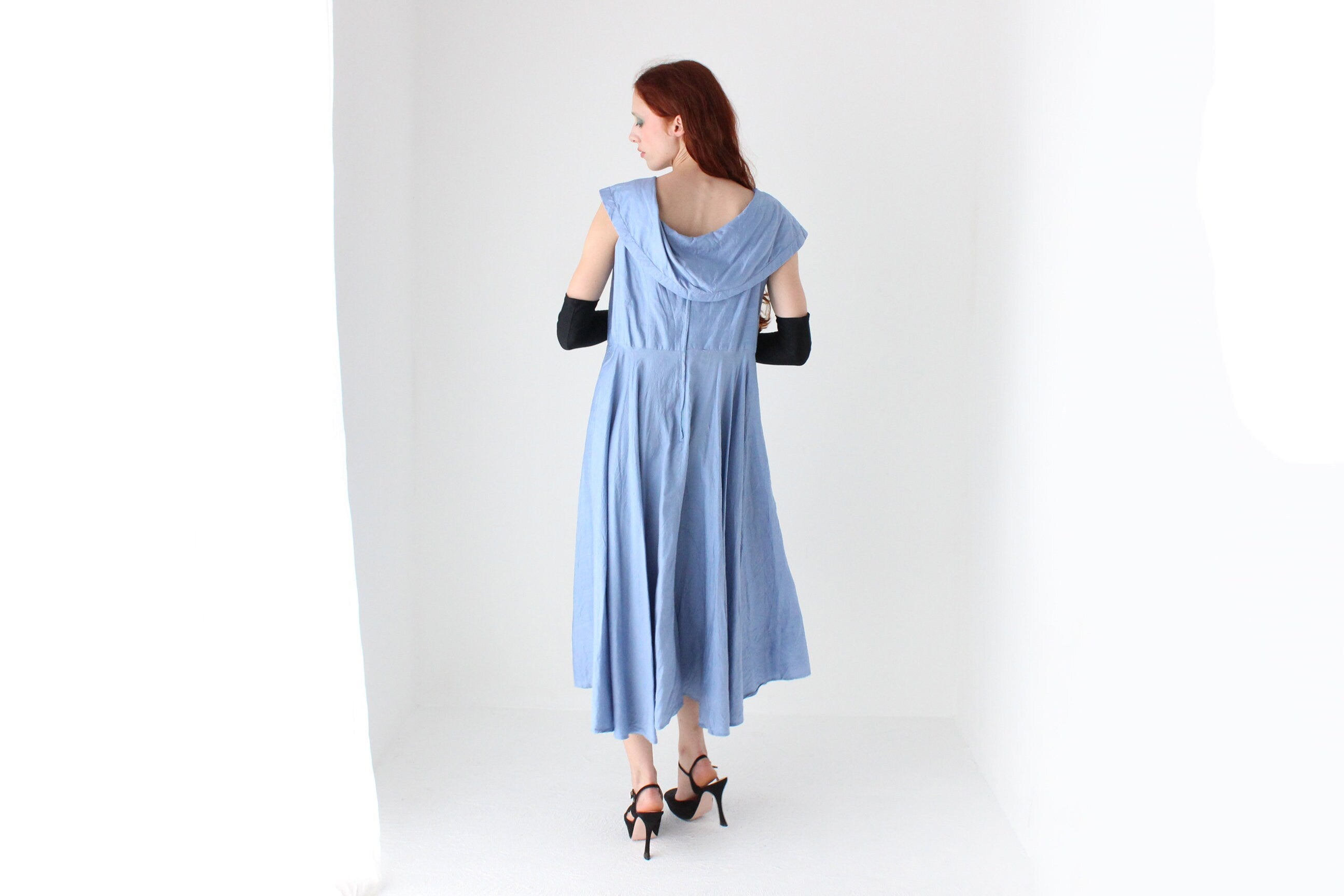 Dreamy 1980s Cornflower Blue Raw Silk Cocktail Dress
