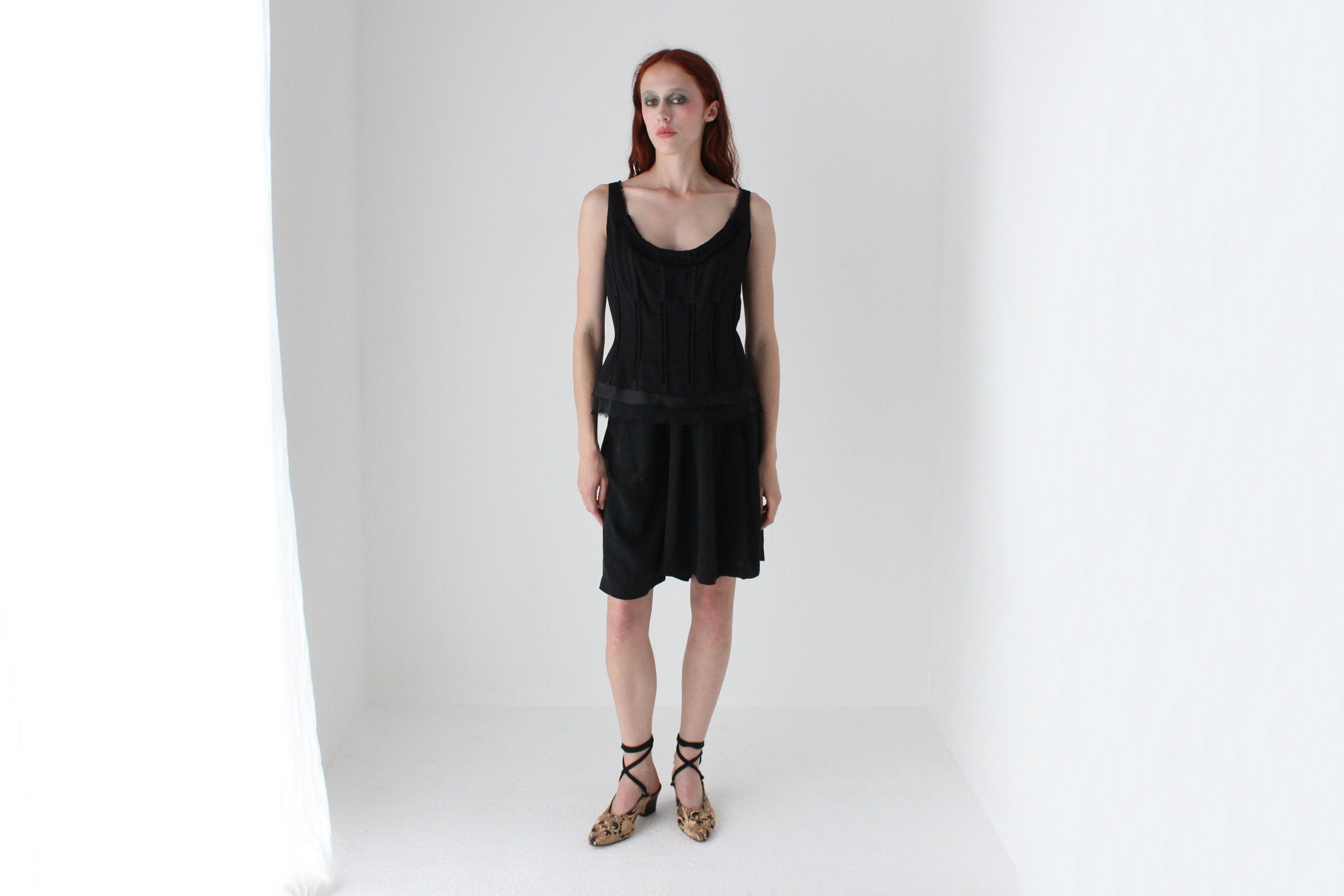 2000s Silk Blend Textural Corset Bustier Top