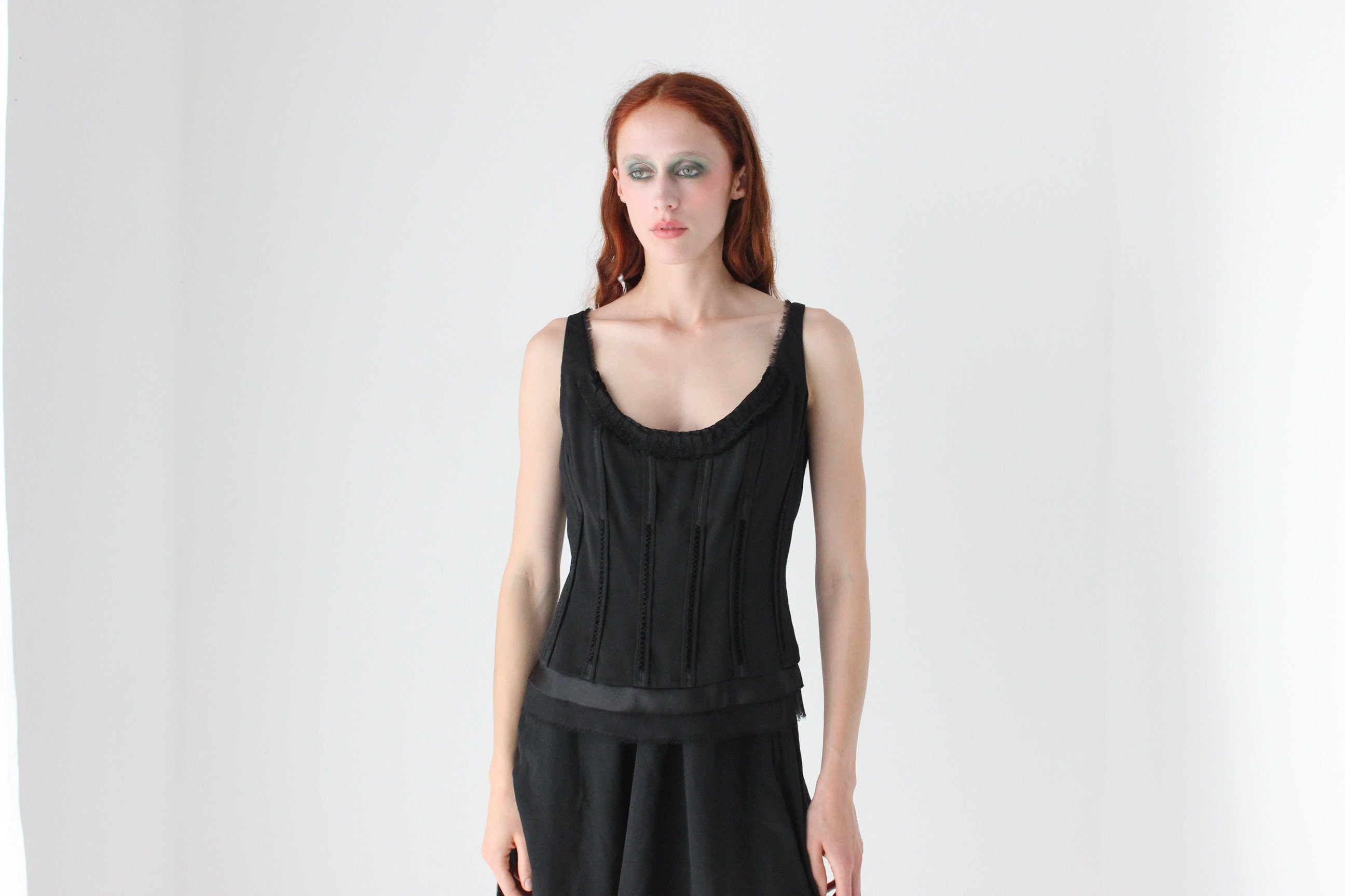 2000s Silk Blend Textural Corset Bustier Top