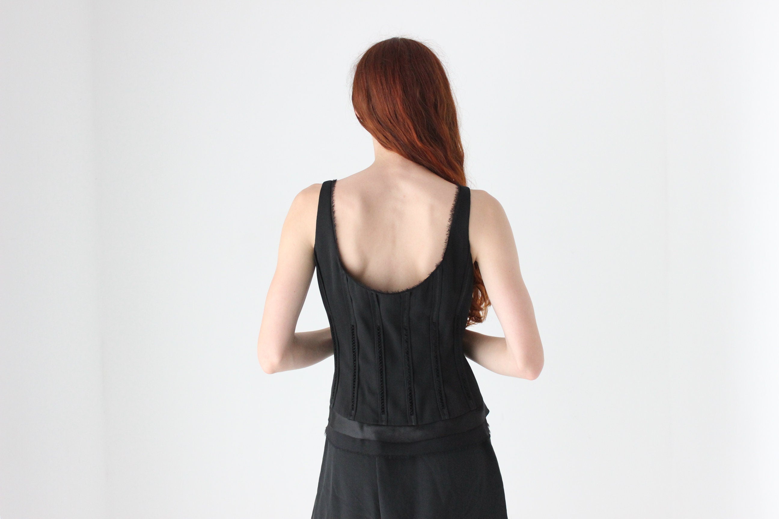2000s Silk Blend Textural Corset Bustier Top