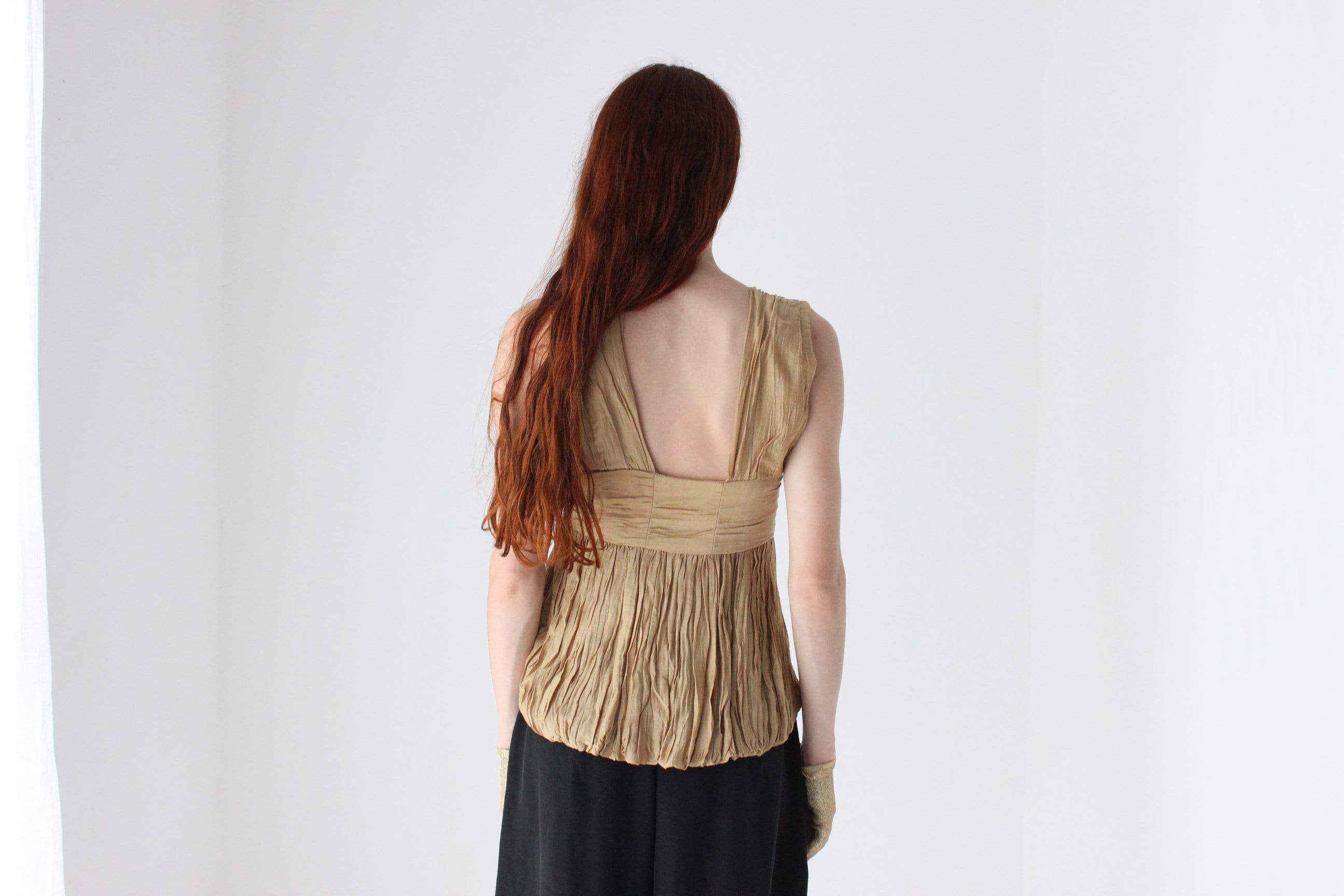 2000s WILLOW Grecian Gathered Plisse Plunge Neck Top