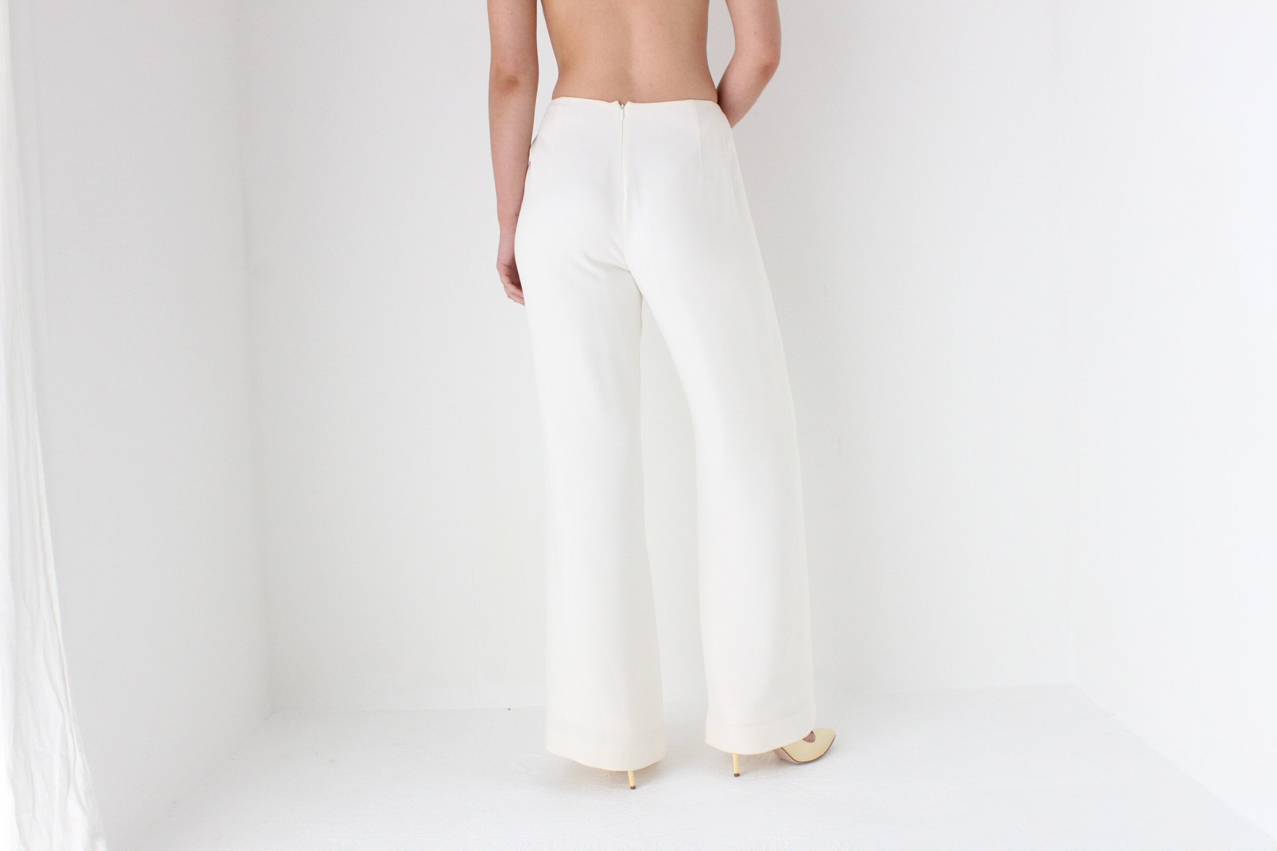 Ralph Lauren Ivory Silk Wide Leg Bridal Pants