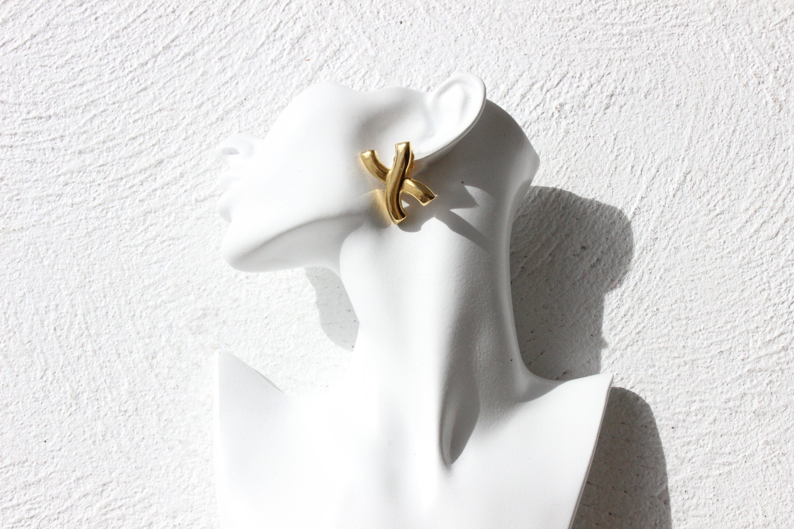 80s Baroque Gold 'X' Clip On Earrings