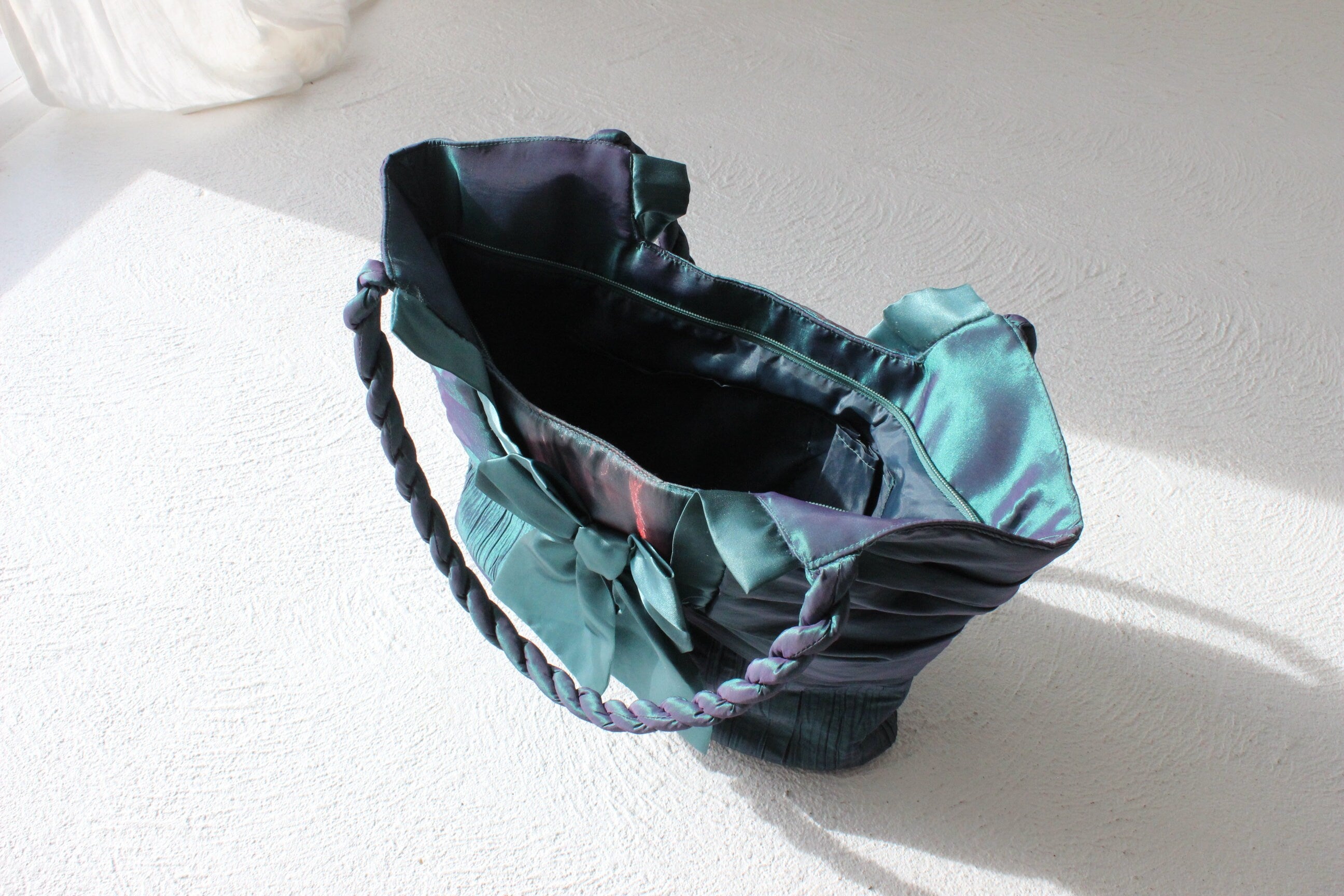 Y2K Holographic Crinkle Plisse Origami Textured Bow Tote