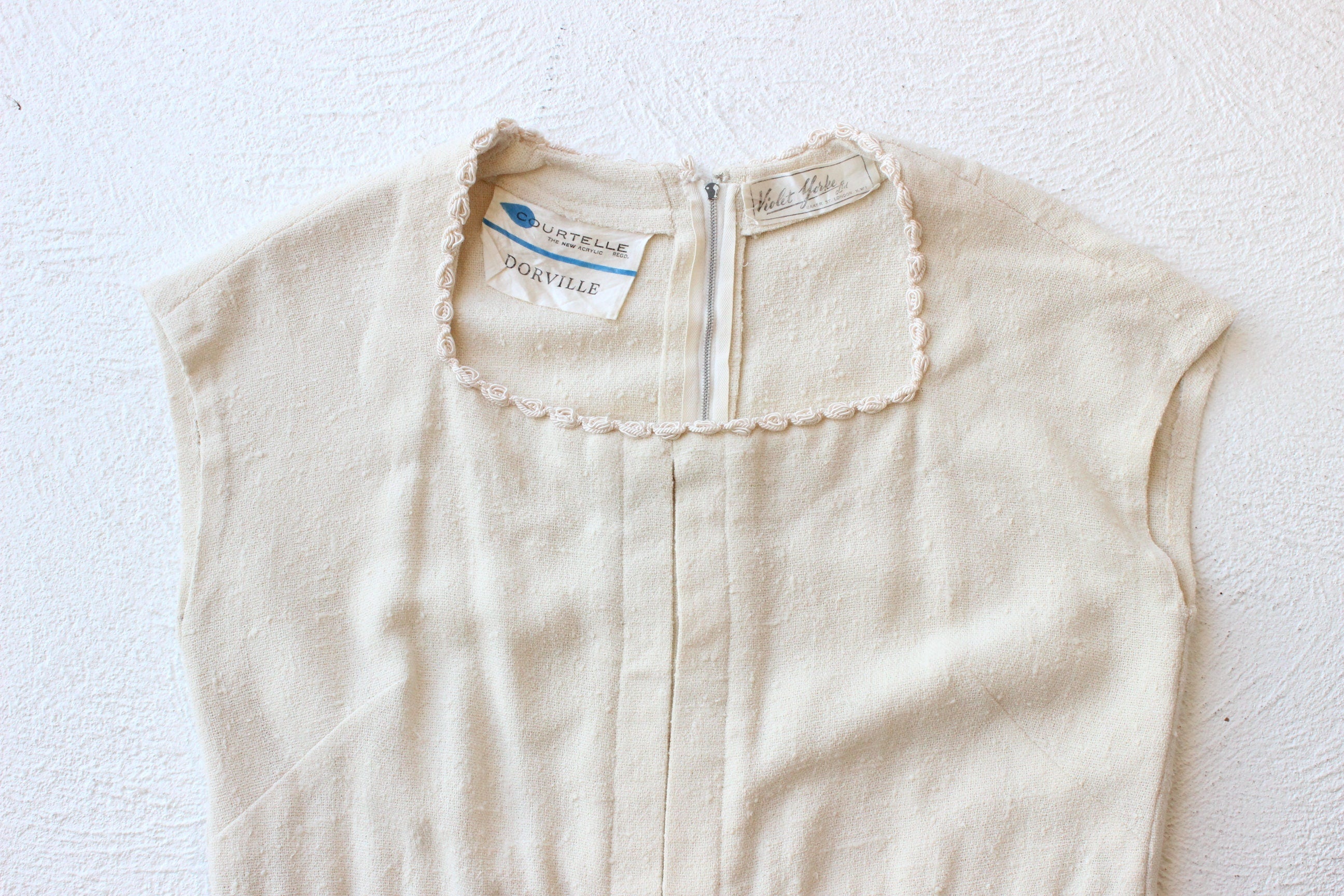 1950s Boucle Textured Cream Dress