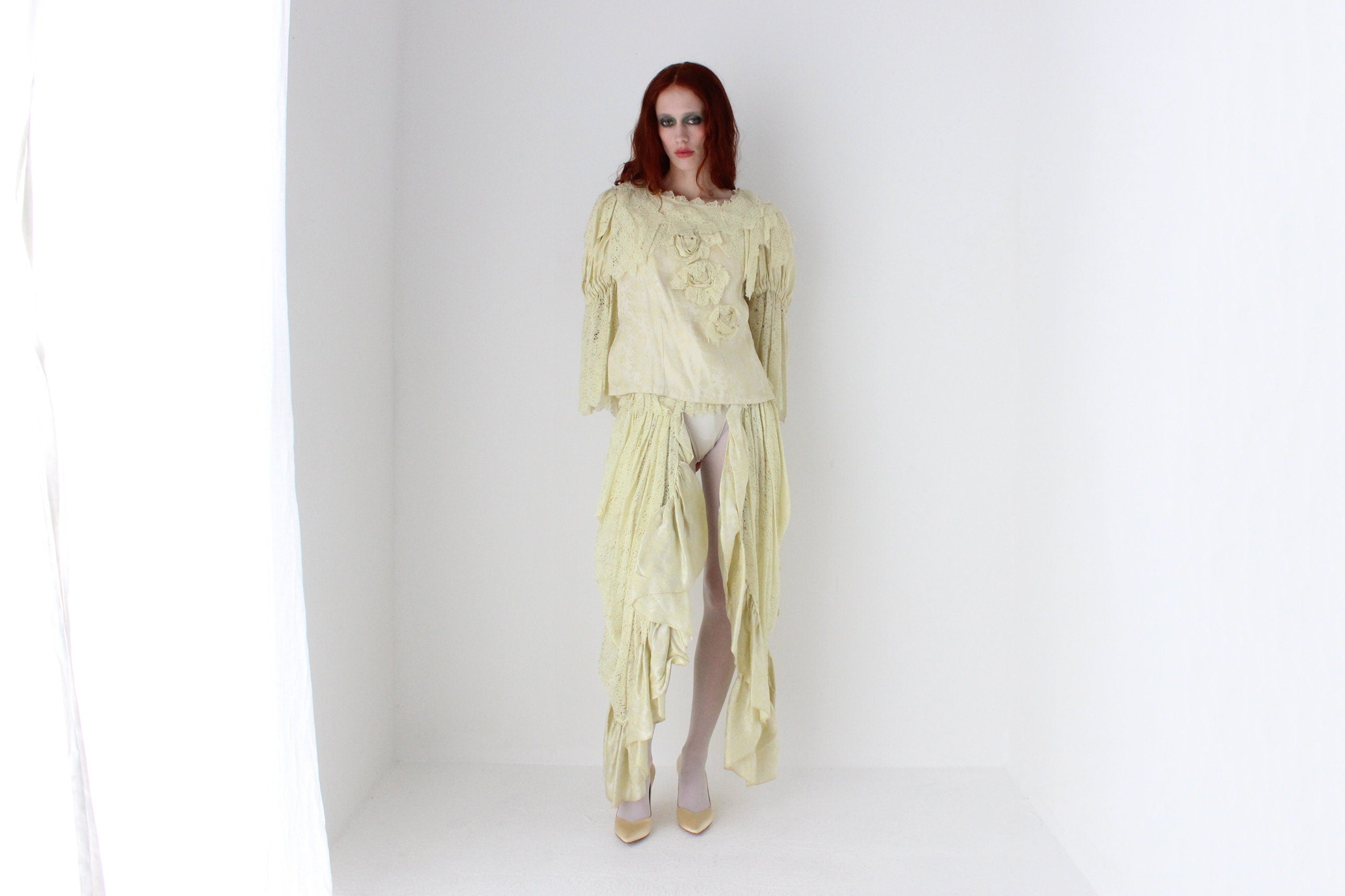 Bespoke Handmade Jacquard Lace Harlequin Collar Top & 'Pants' Set