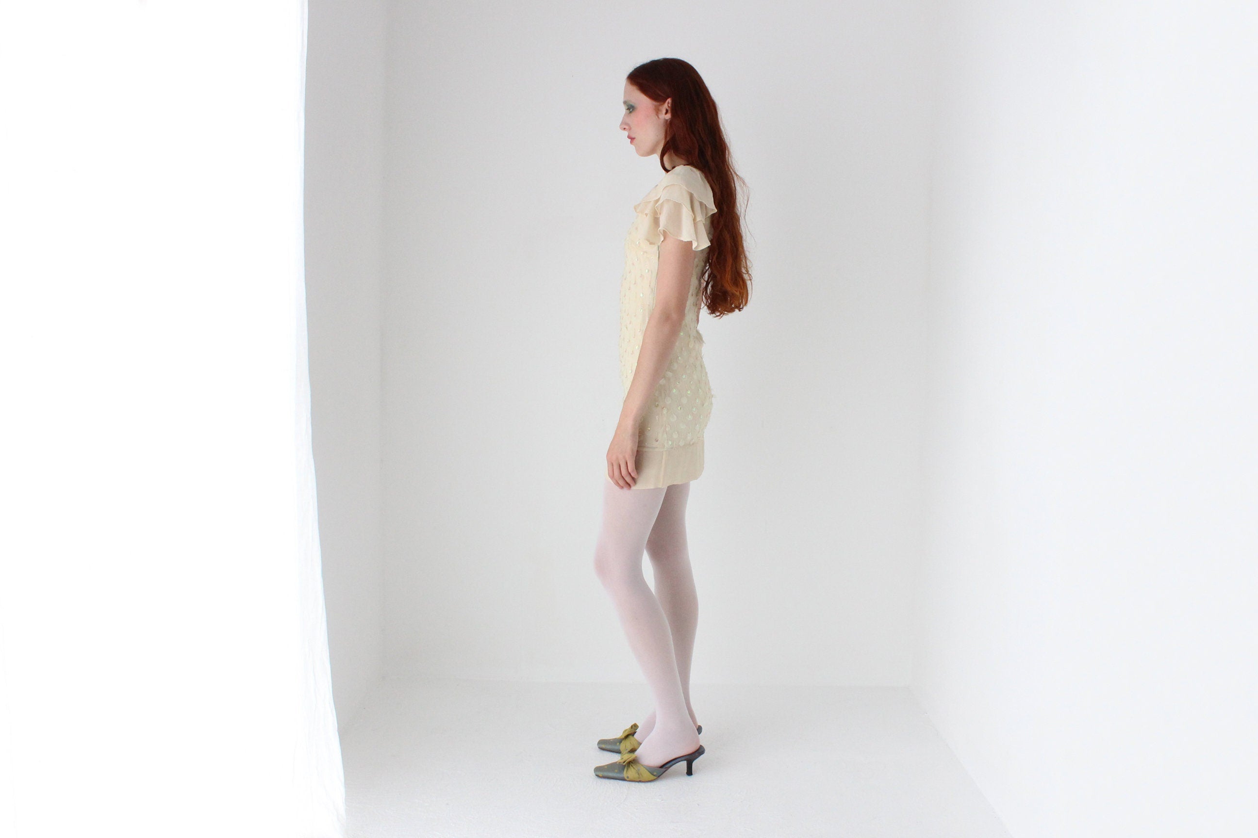2000s Textured Silk & Sequin Flutter Dress by Alannah Hill