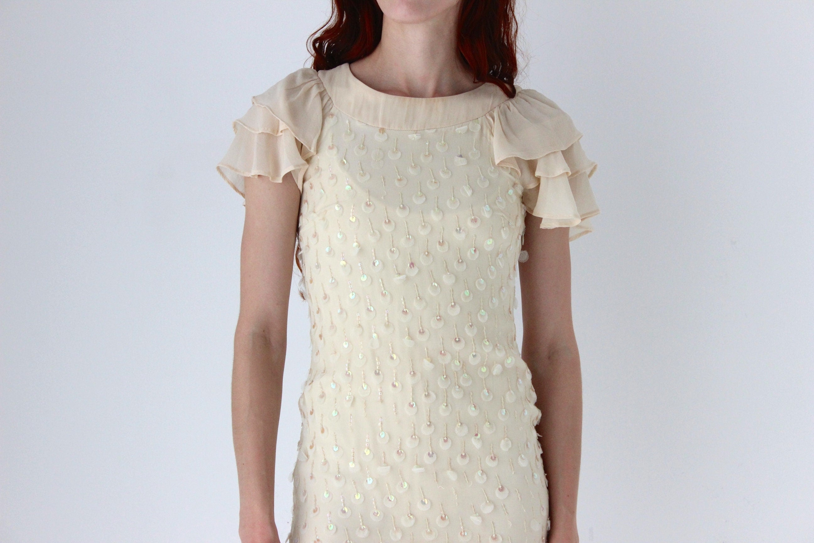 2000s Textured Silk & Sequin Flutter Dress by Alannah Hill
