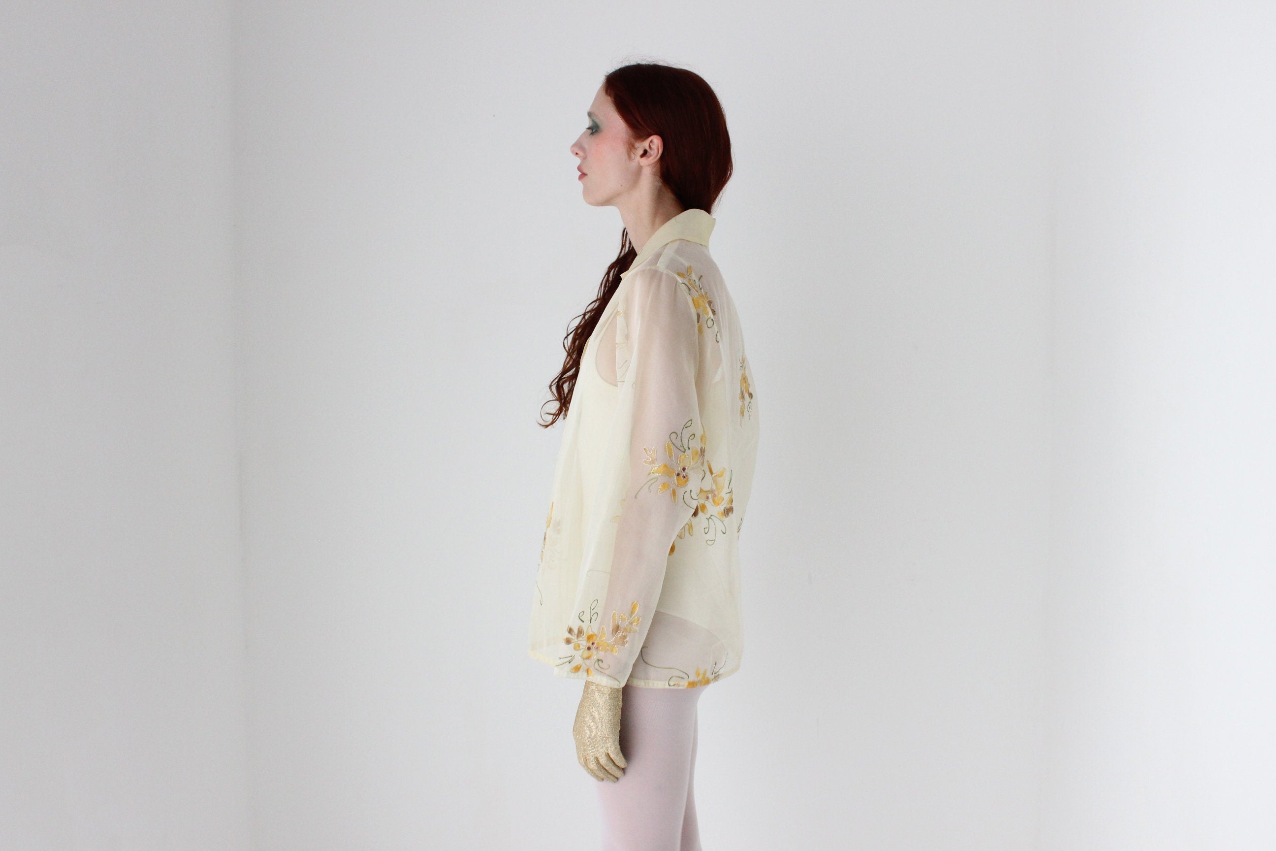 80s Maggie Shepherd Hand Painted Organza Layering Jacket