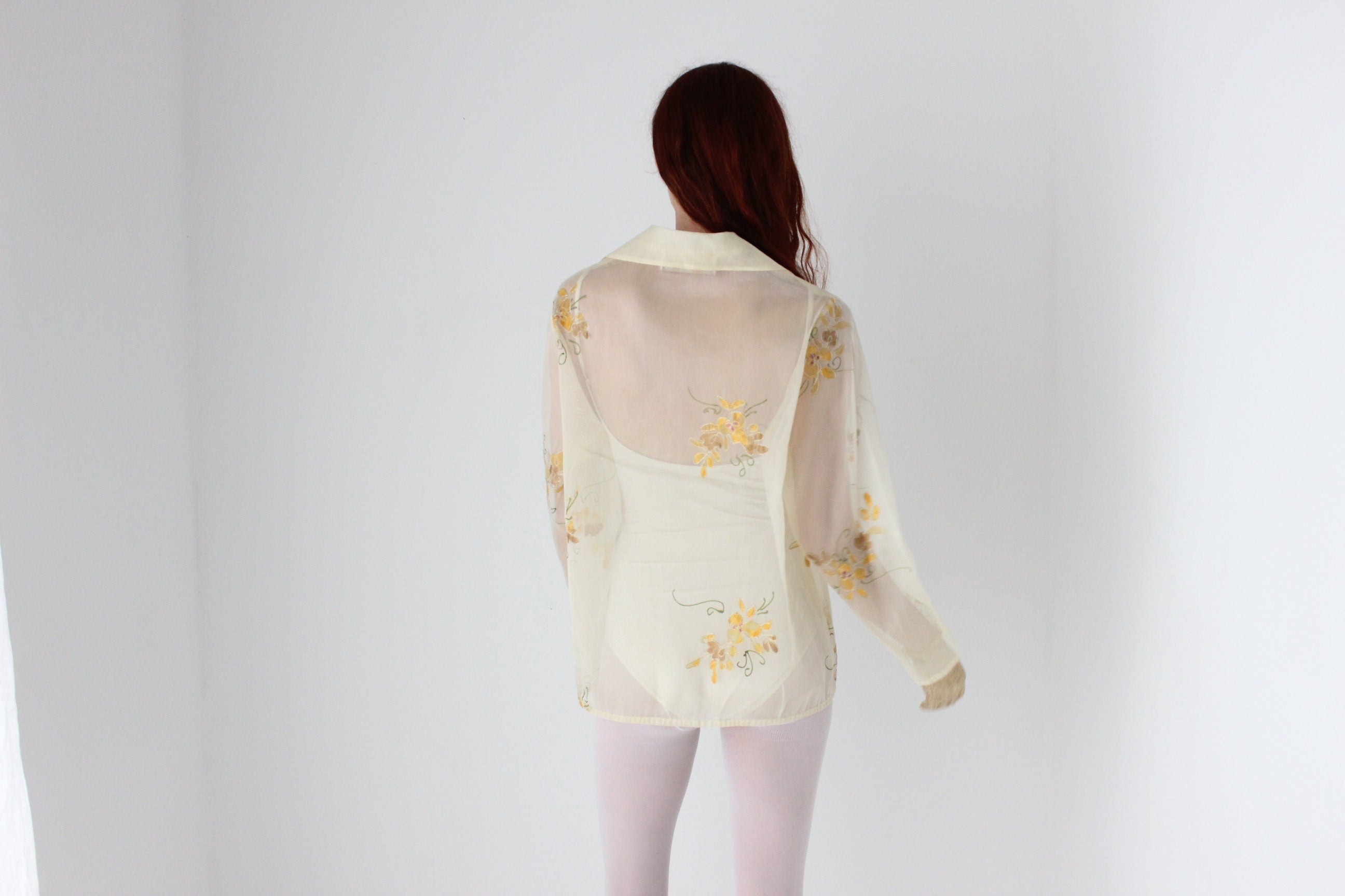80s Maggie Shepherd Hand Painted Organza Layering Jacket