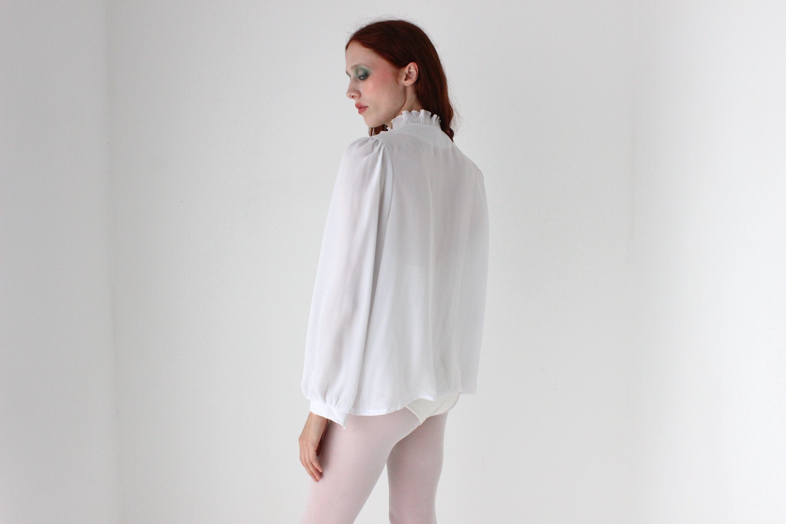 80s Edwardian Ruffle Collar Blouse