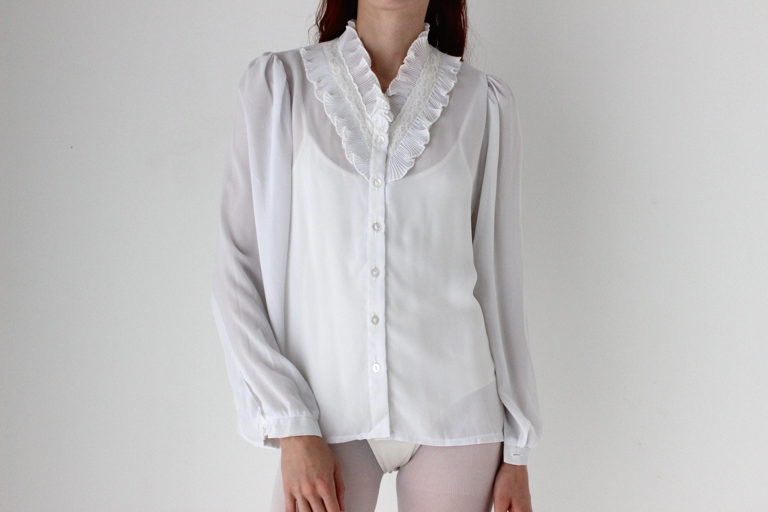 80s Edwardian Ruffle Collar Blouse