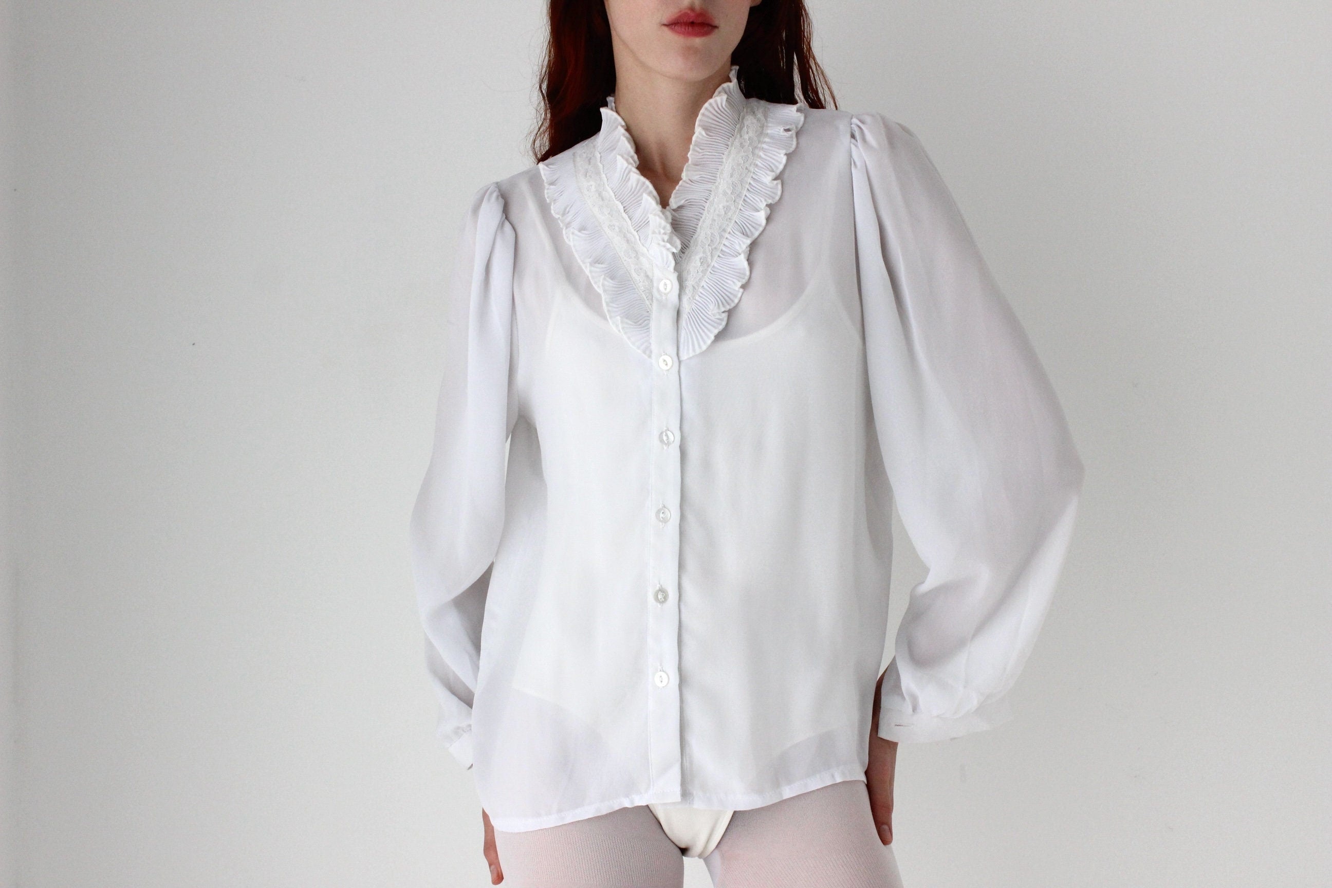 80s Edwardian Ruffle Collar Blouse