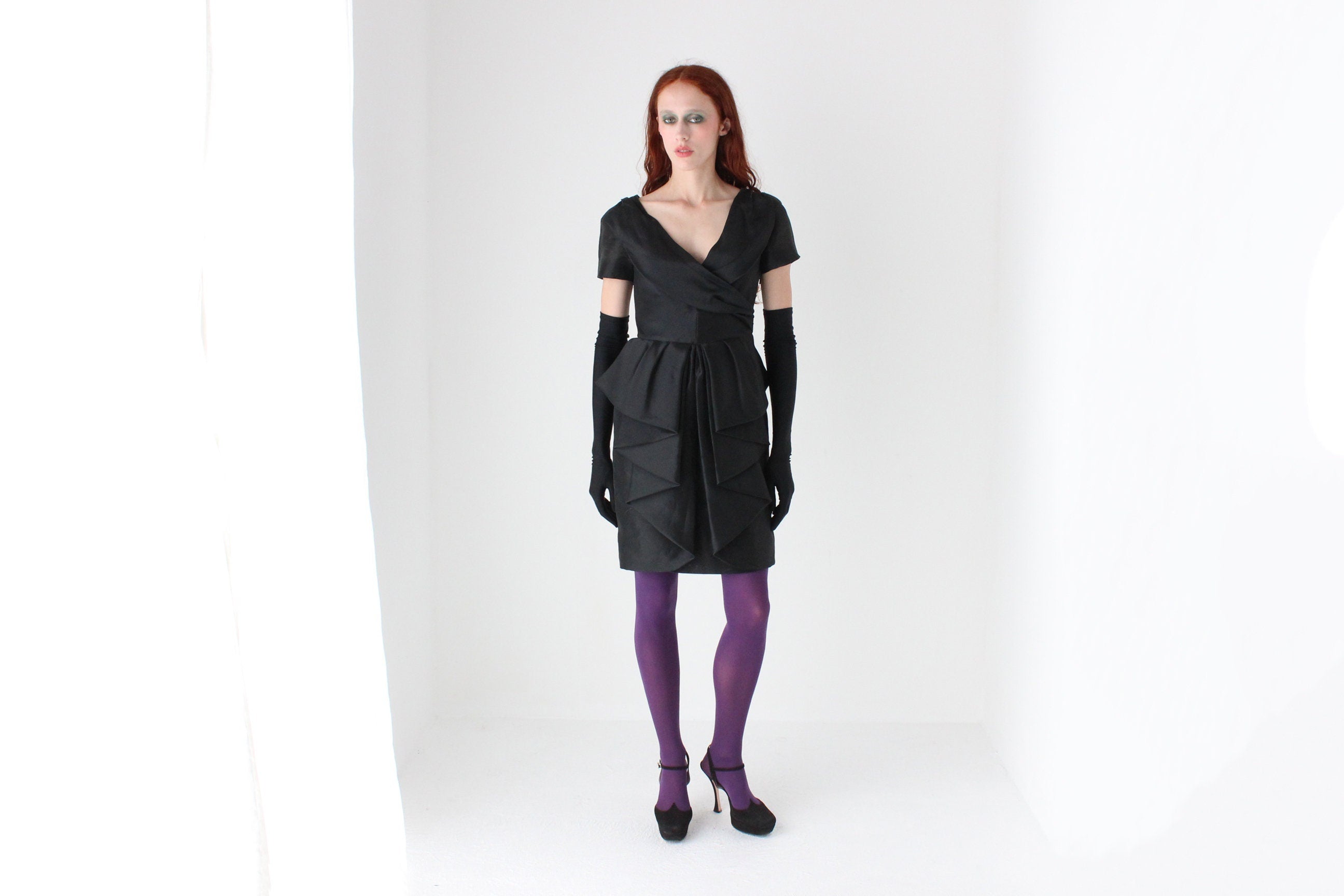 80s MOSCHINO COUTURE Romantic Sculptural Peplum Dress