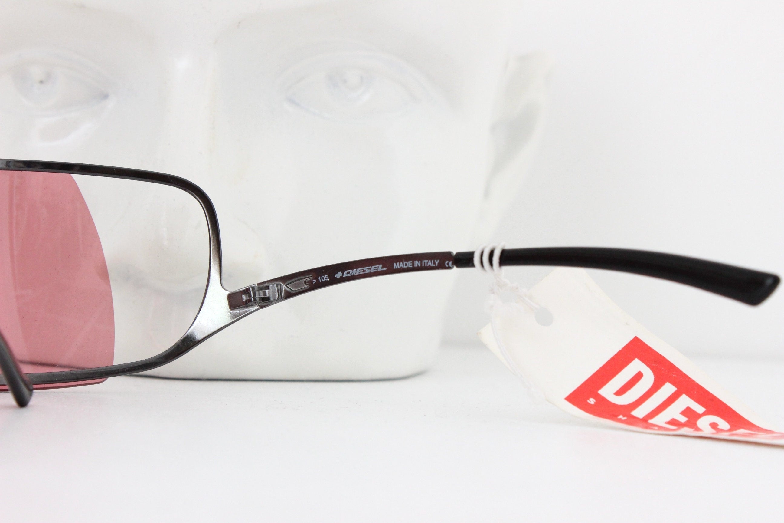 Y2K Diesel Techno Shield Raspberry Lens Wraparound Sunglasses