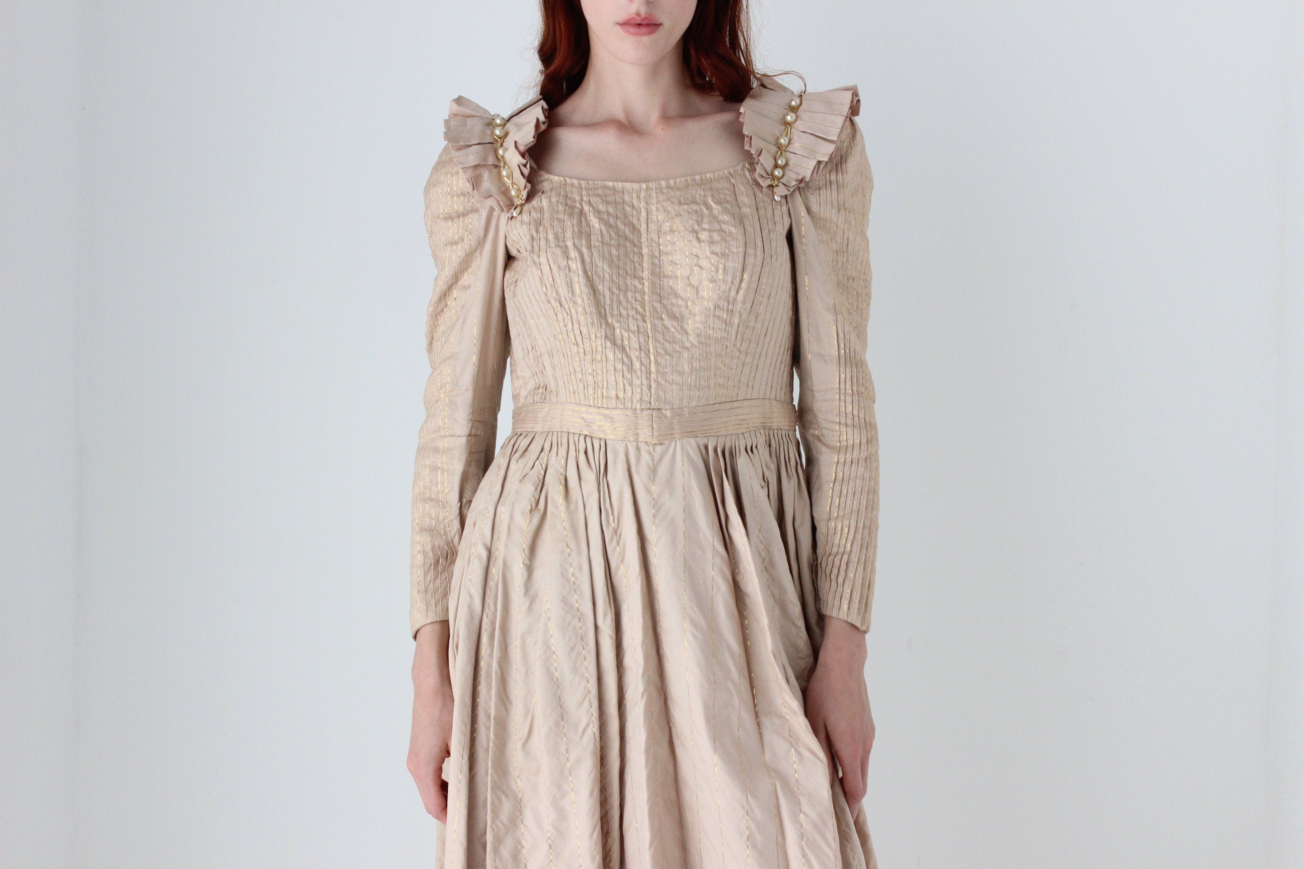 Bespoke 1980s Renaissance Duchess Pure Silk Taffeta Courtier Gown