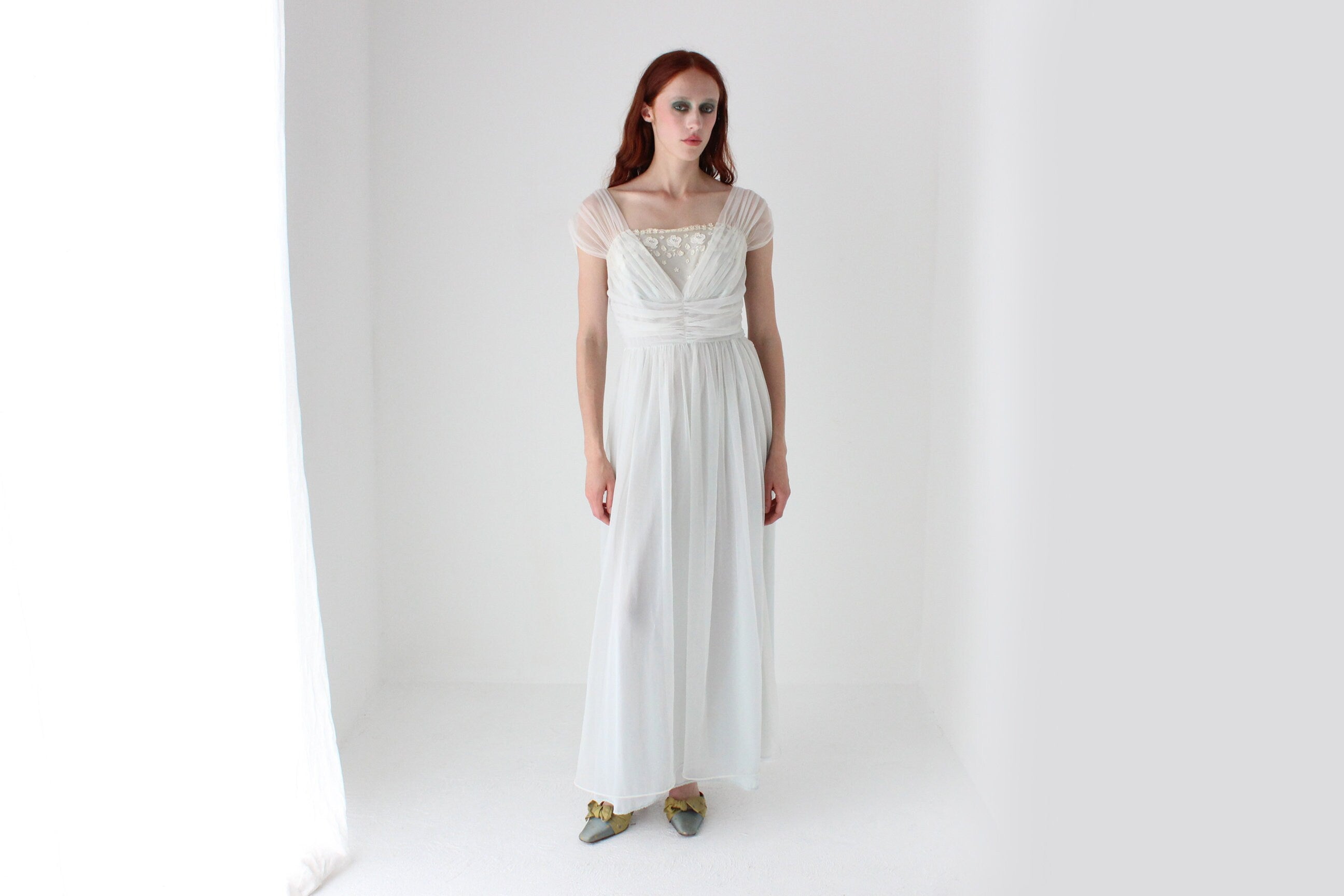 Rare 1950s Delicate Pastel Nylon Nightgown Boudoir Dress