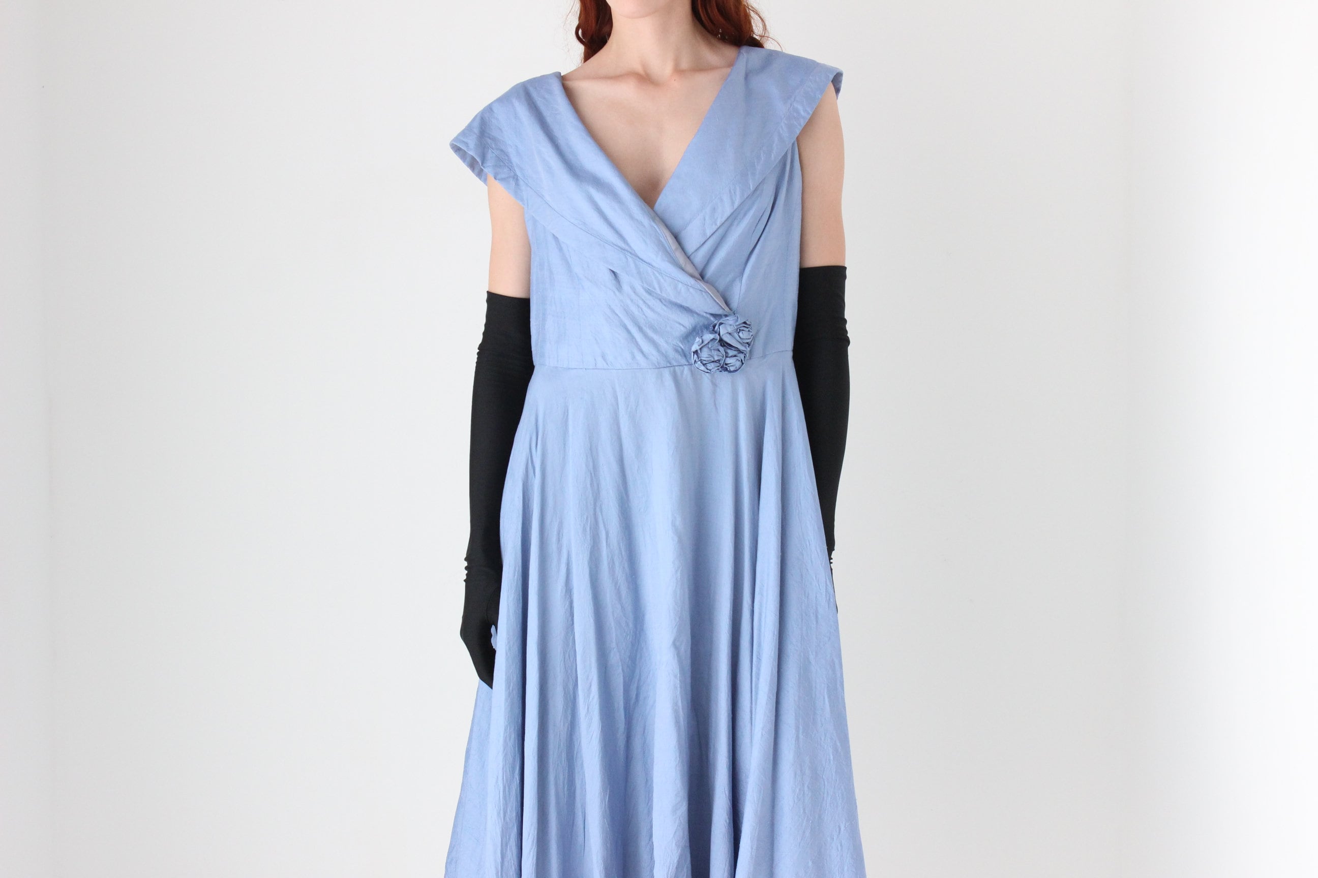 Dreamy 1980s Cornflower Blue Raw Silk Cocktail Dress