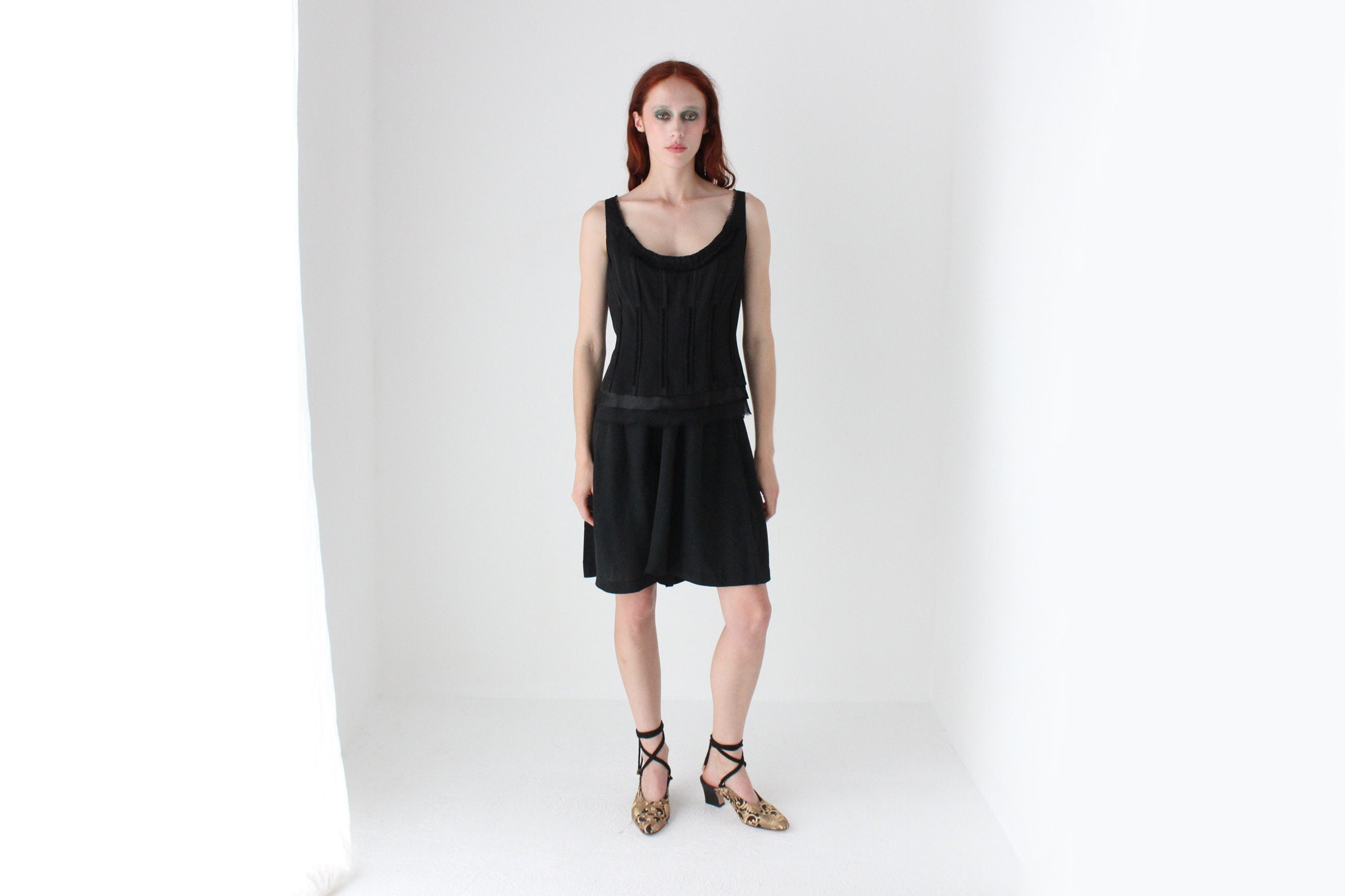 2000s Silk Blend Textural Corset Bustier Top