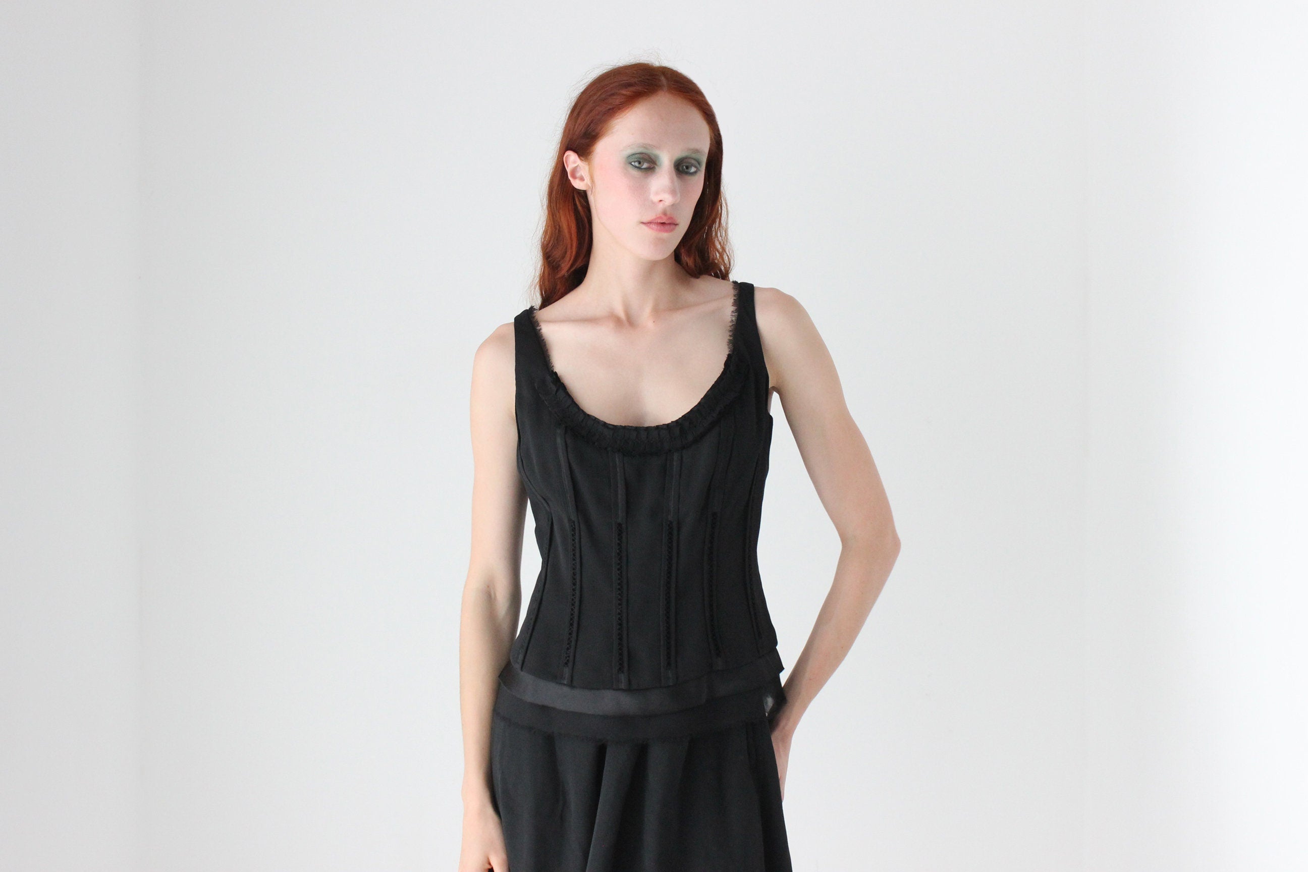 2000s Silk Blend Textural Corset Bustier Top
