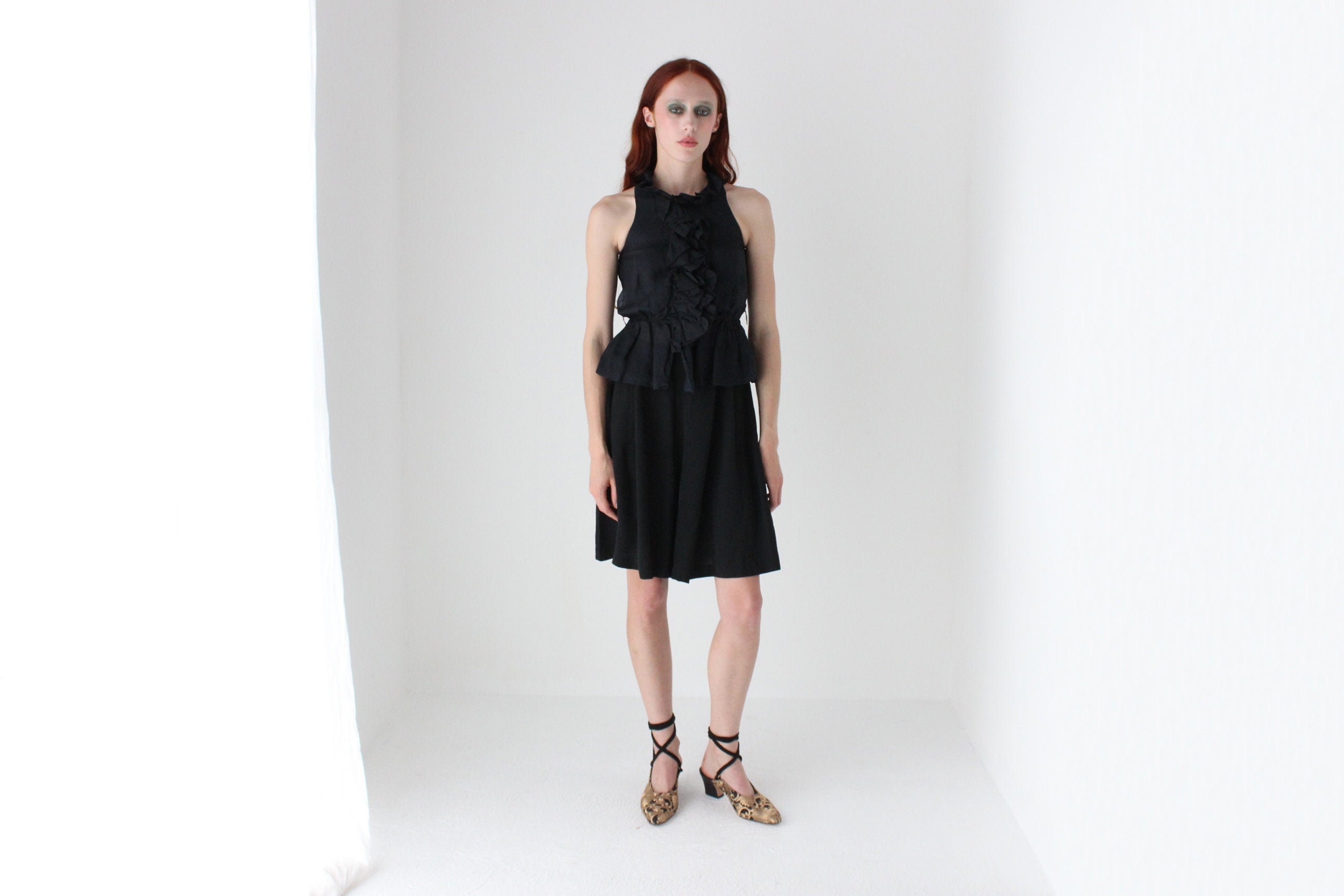 2000s Silk Organza Ruffle Waistcoat Top