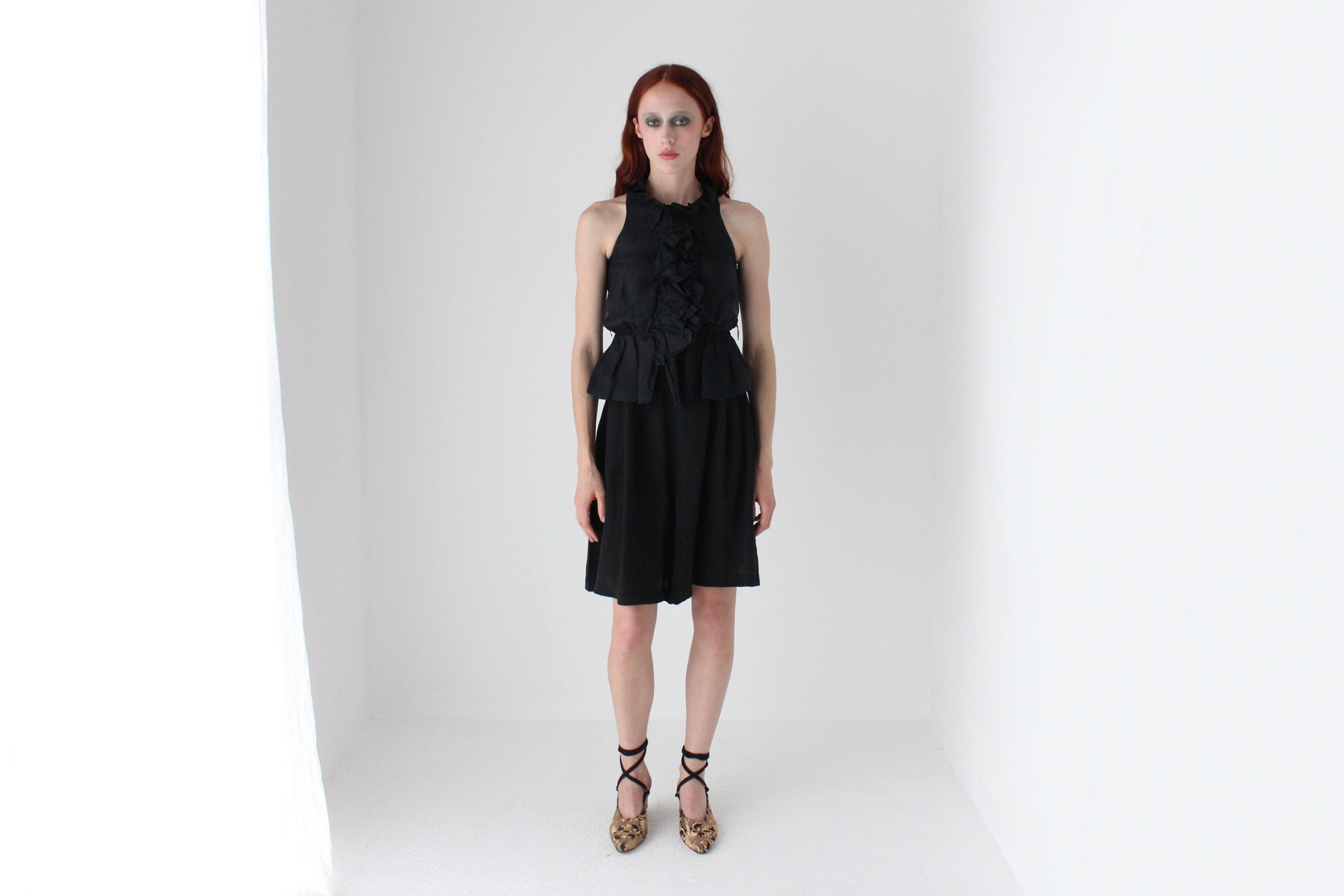 2000s Silk Organza Ruffle Waistcoat Top