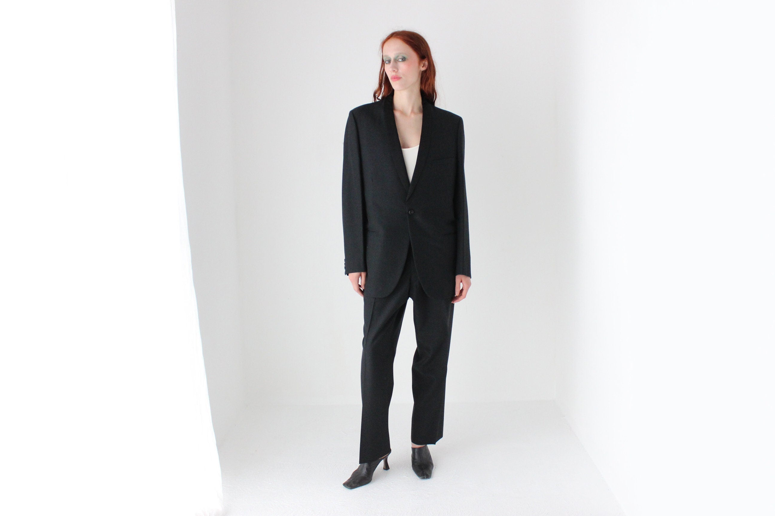 80s Wool Blend Androgynous Tuxedo Suit