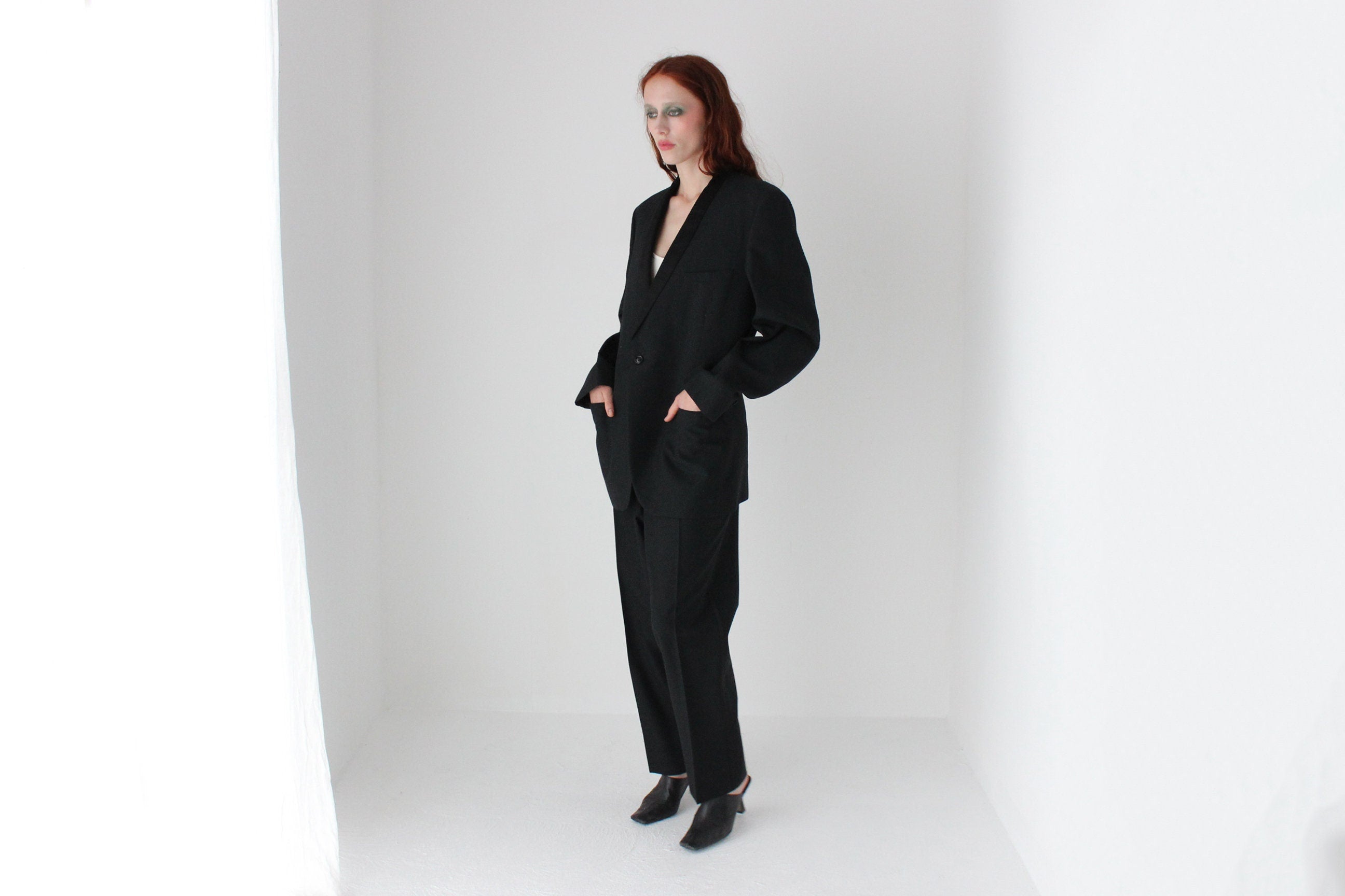 80s Wool Blend Androgynous Tuxedo Suit