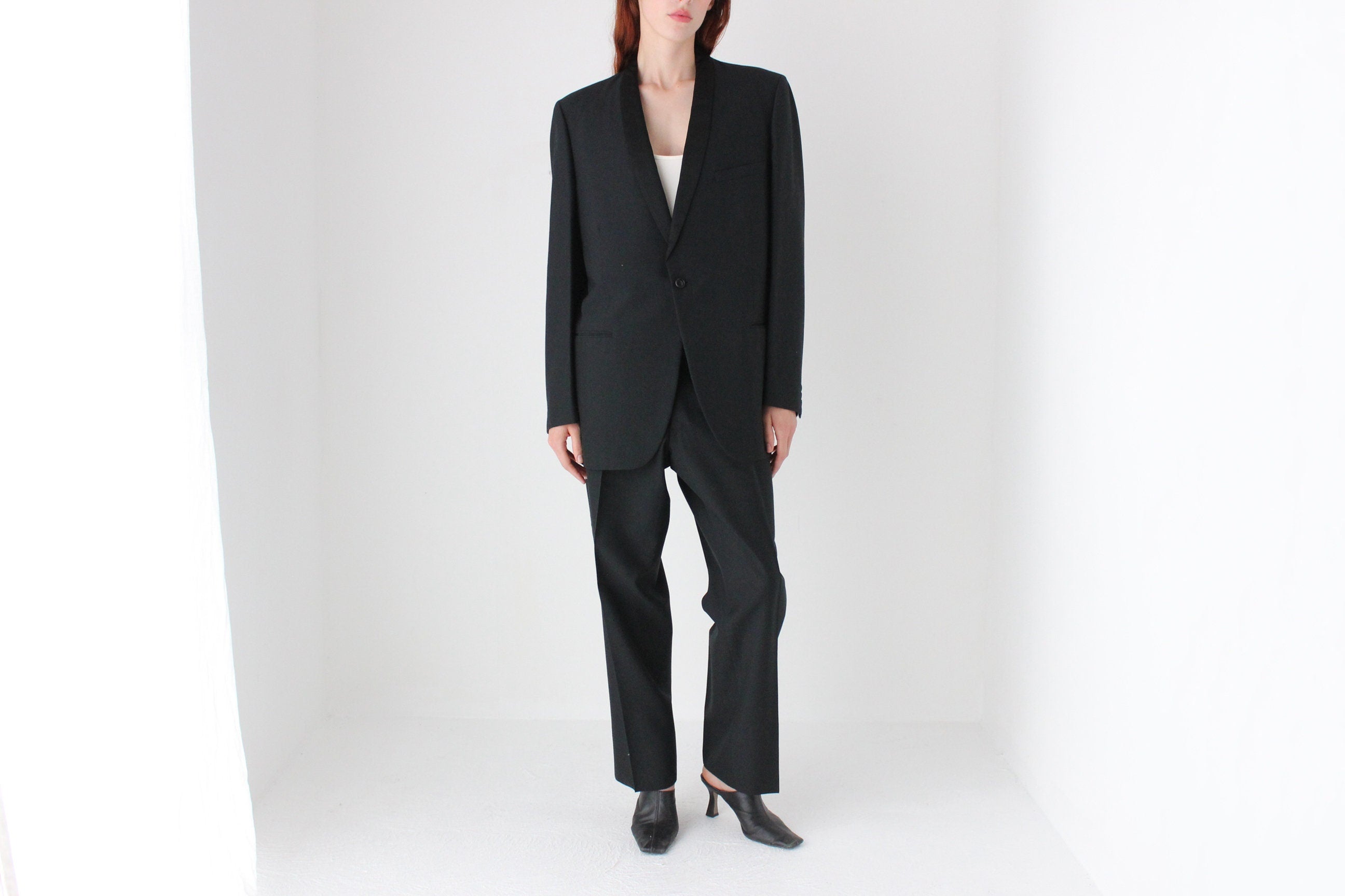 80s Wool Blend Androgynous Tuxedo Suit