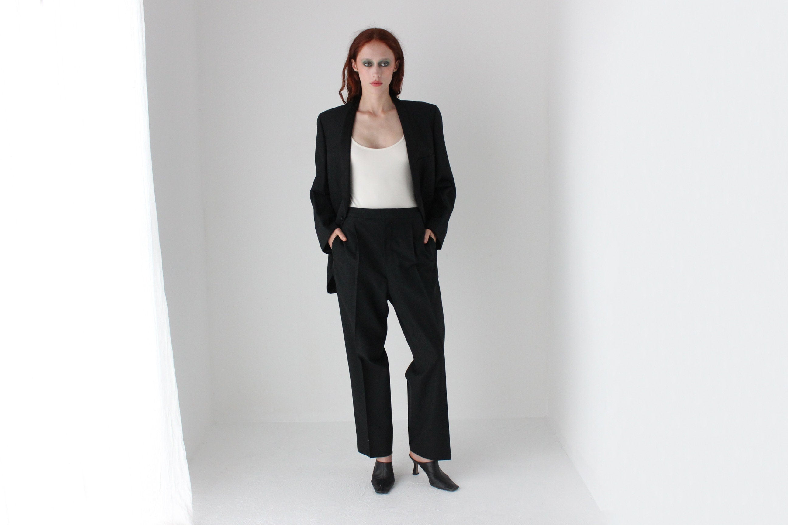 80s Wool Blend Androgynous Tuxedo Suit