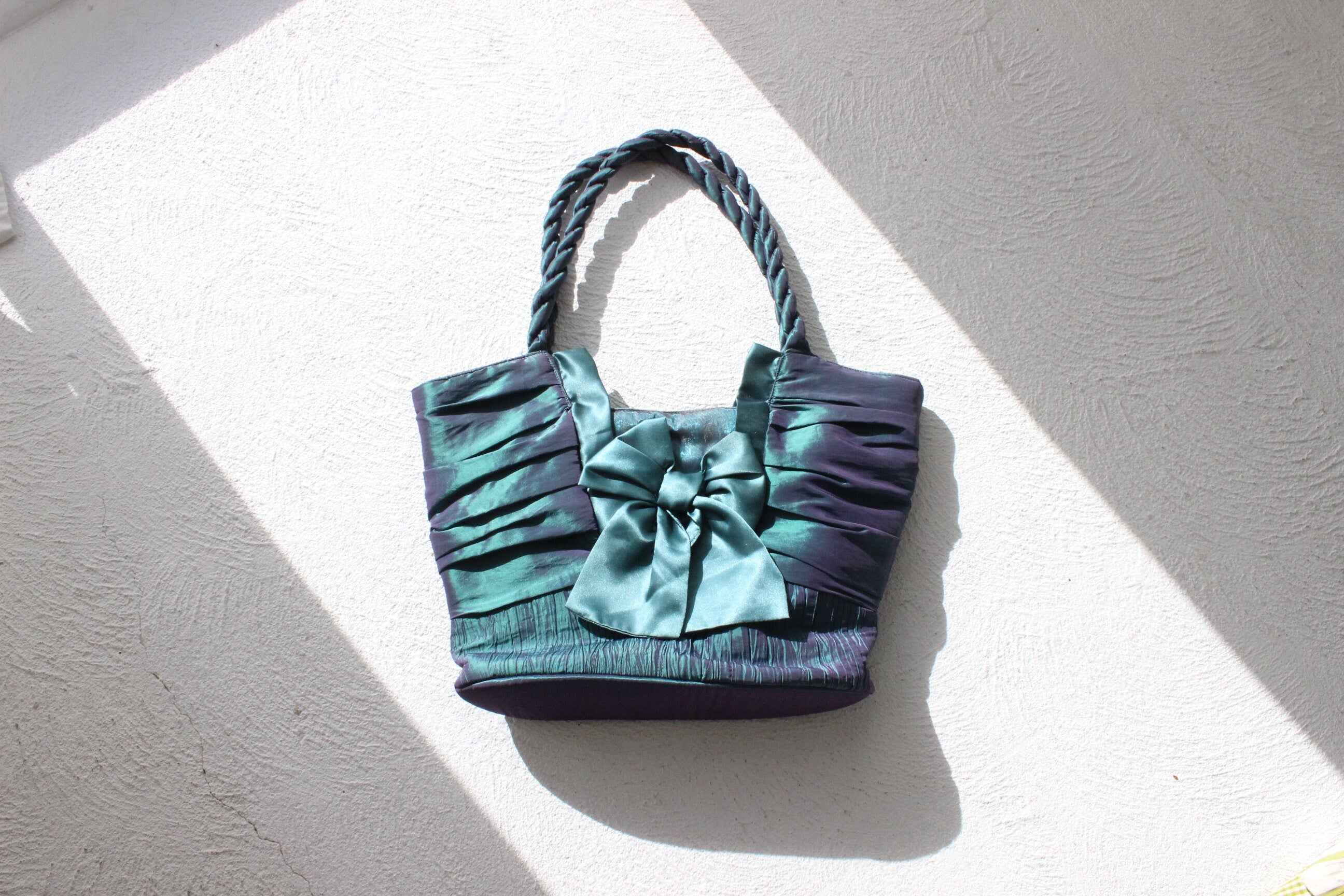 Y2K Holographic Crinkle Plisse Origami Textured Bow Tote