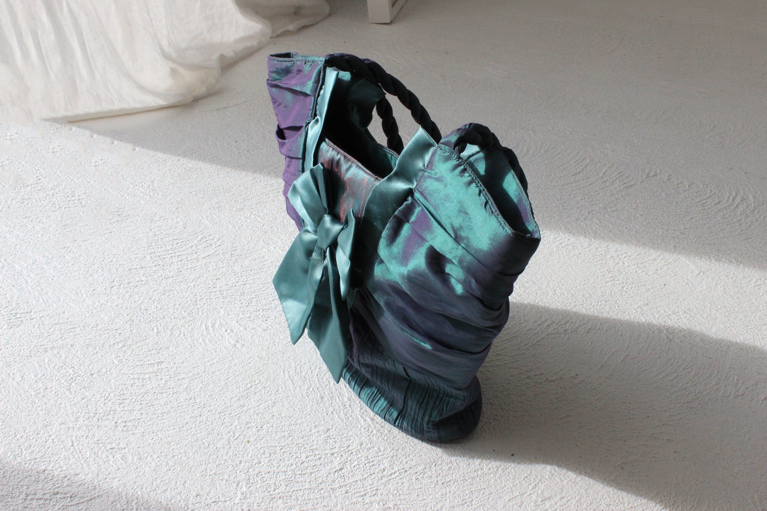 Y2K Holographic Crinkle Plisse Origami Textured Bow Tote