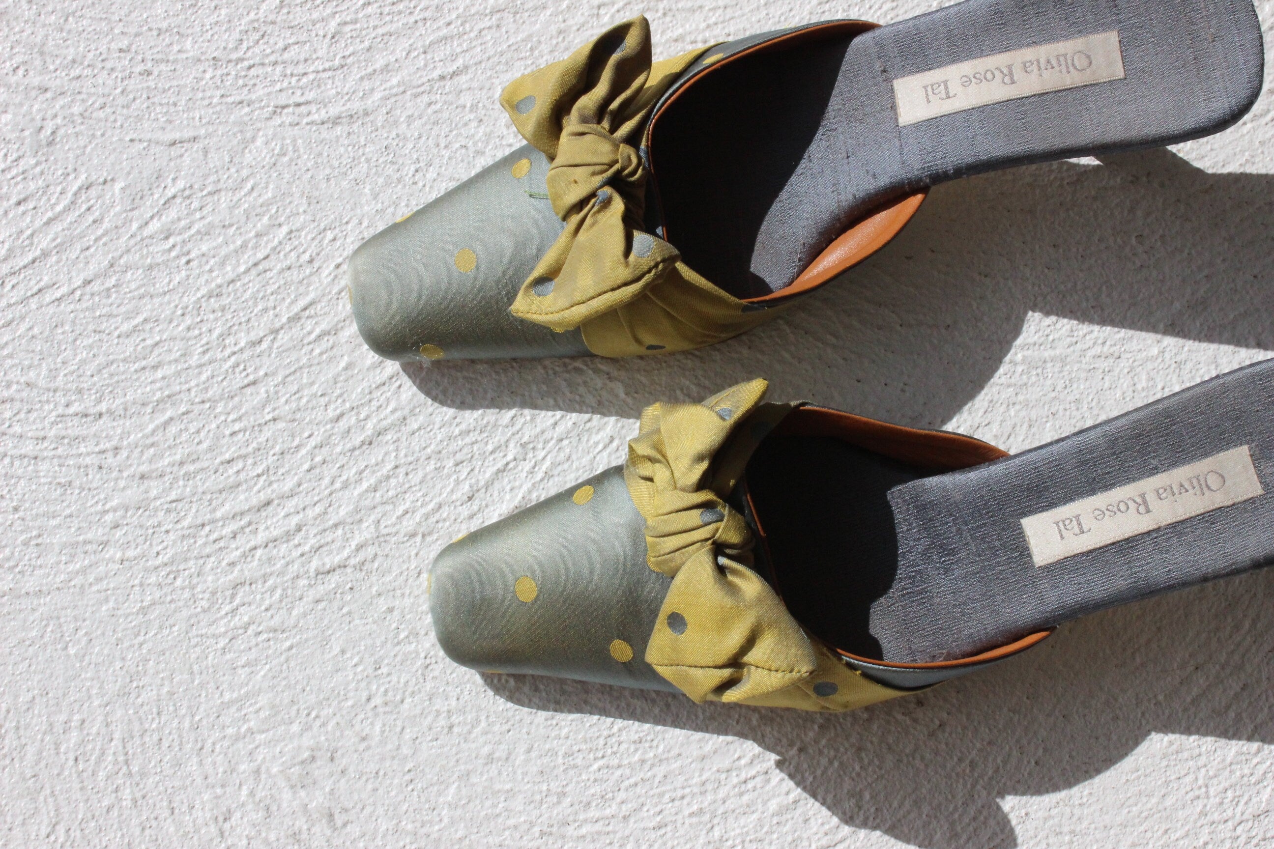 90s Olivia Rose Tal Raw Silk Polka Dot Bow Mules~ Euro 40