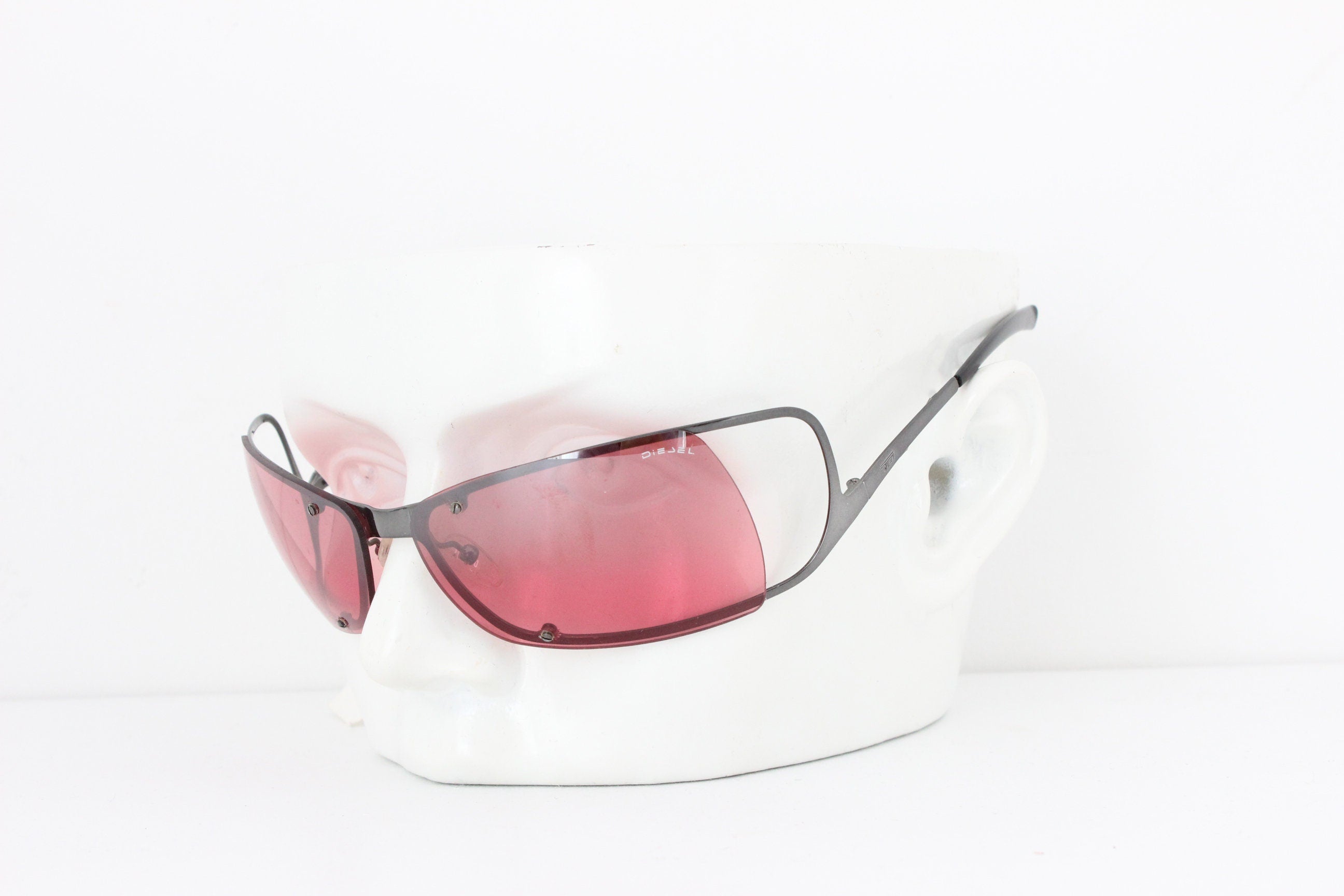 Y2K Diesel Techno Shield Raspberry Lens Wraparound Sunglasses