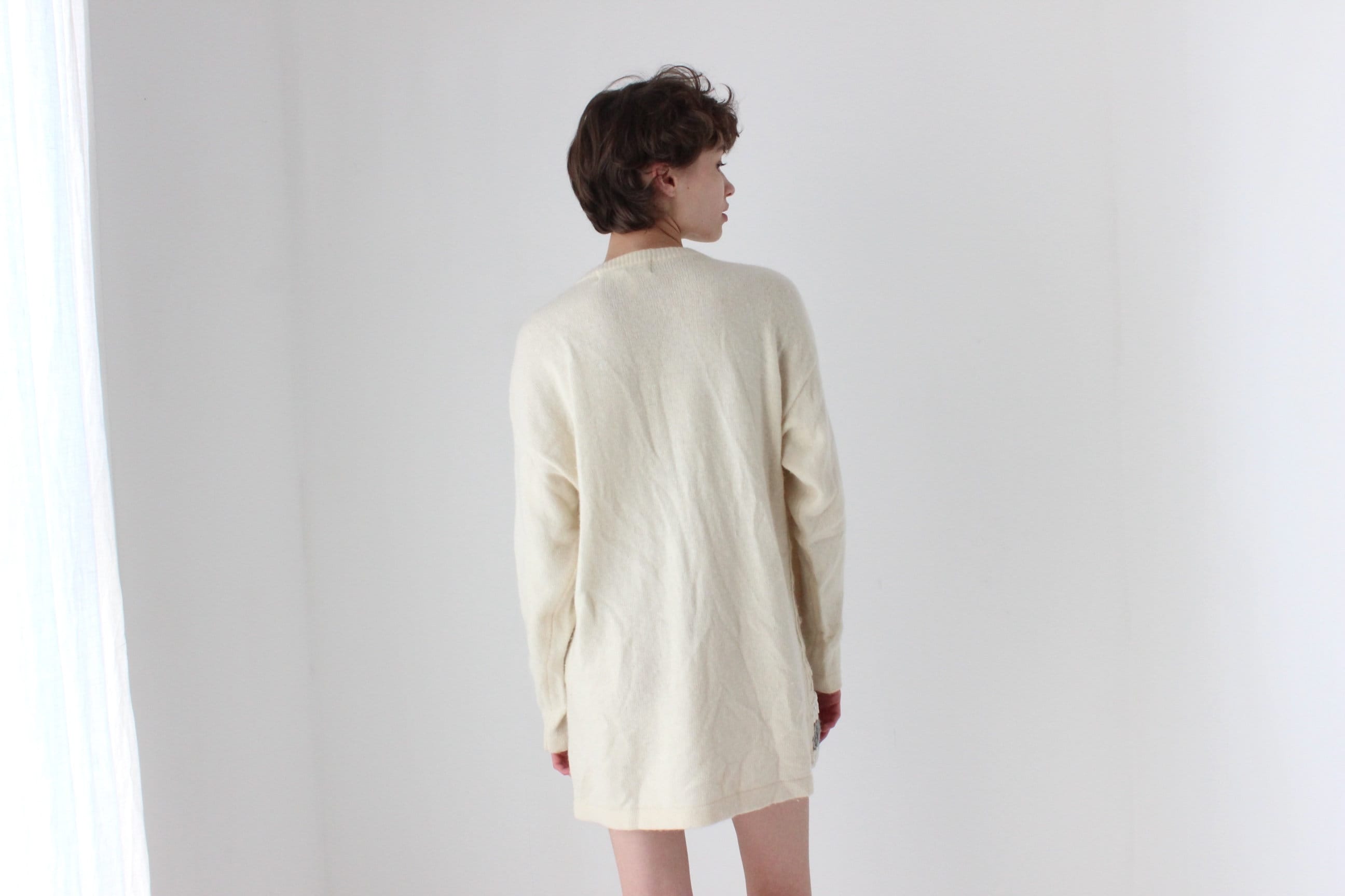 80s Lambswool & Angora Pearl Embellished Sweater