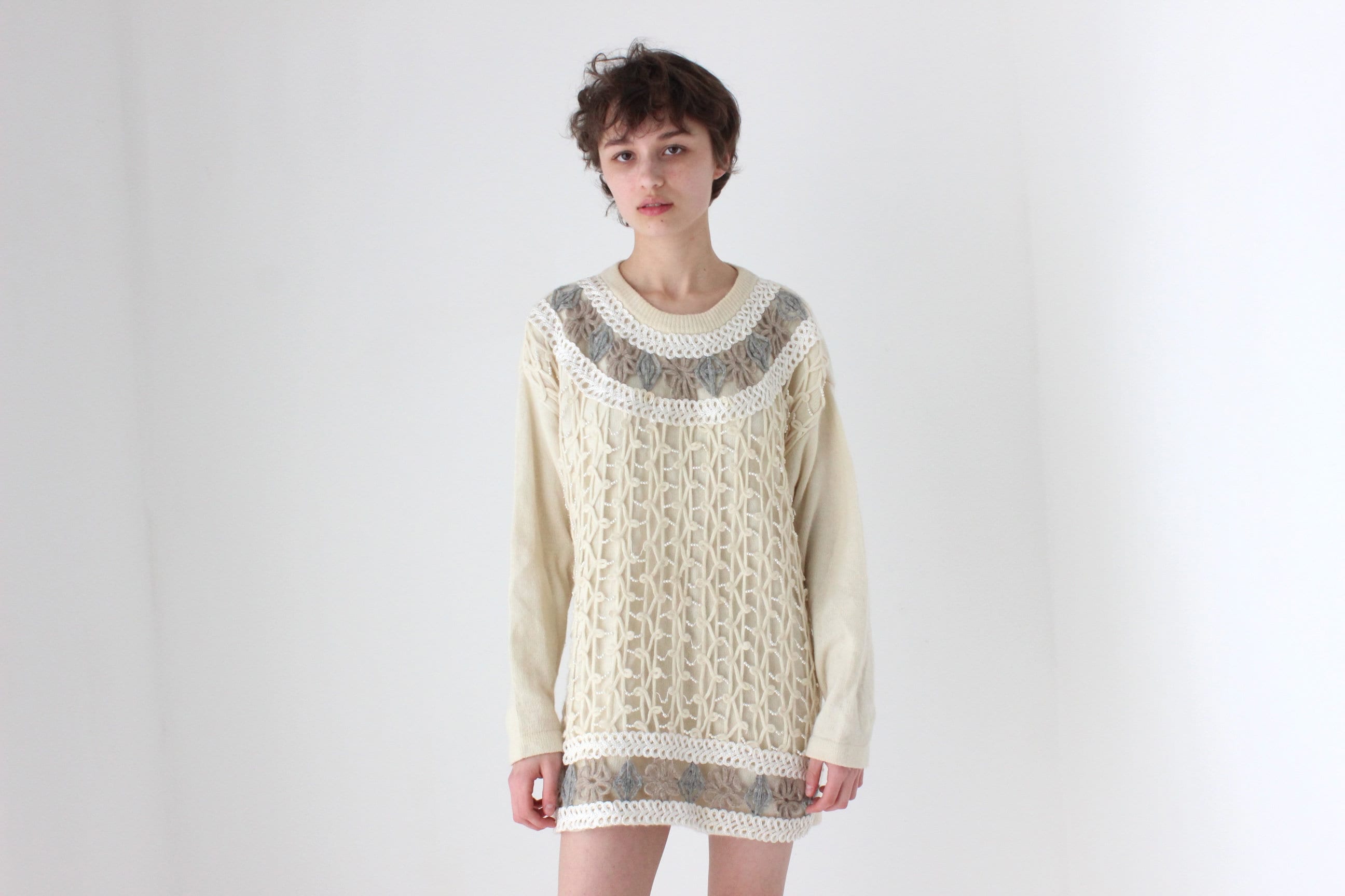 80s Lambswool & Angora Pearl Embellished Sweater