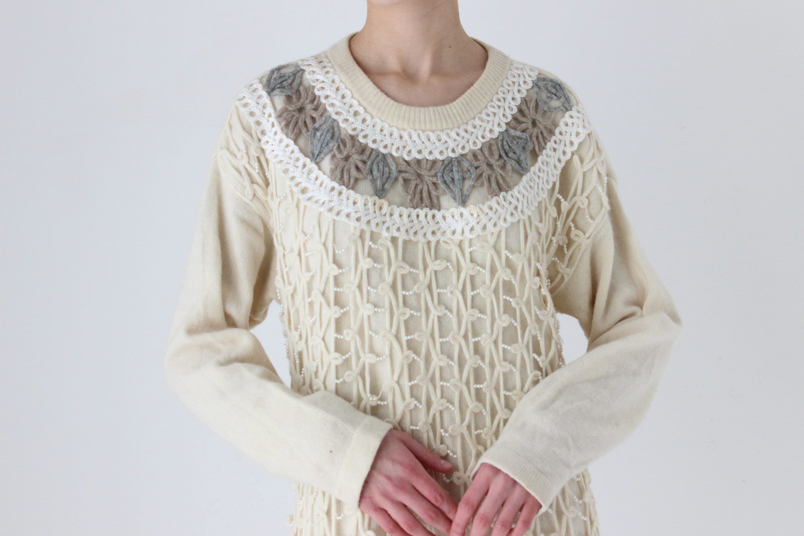 80s Lambswool & Angora Pearl Embellished Sweater