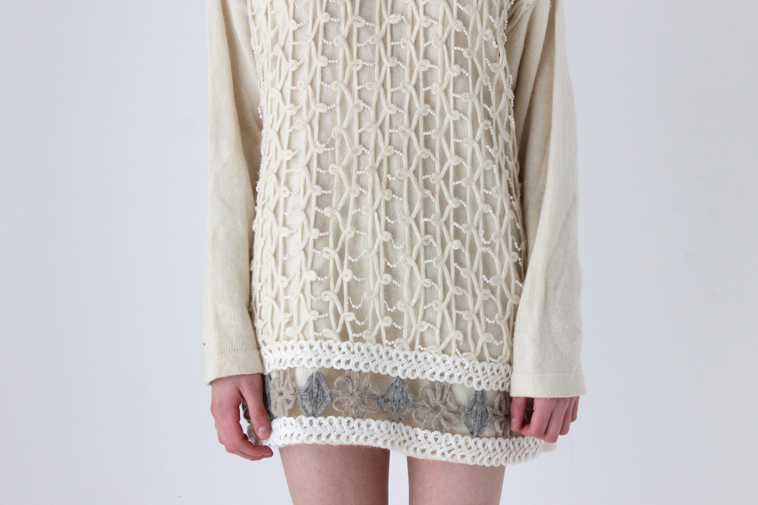 80s Lambswool & Angora Pearl Embellished Sweater